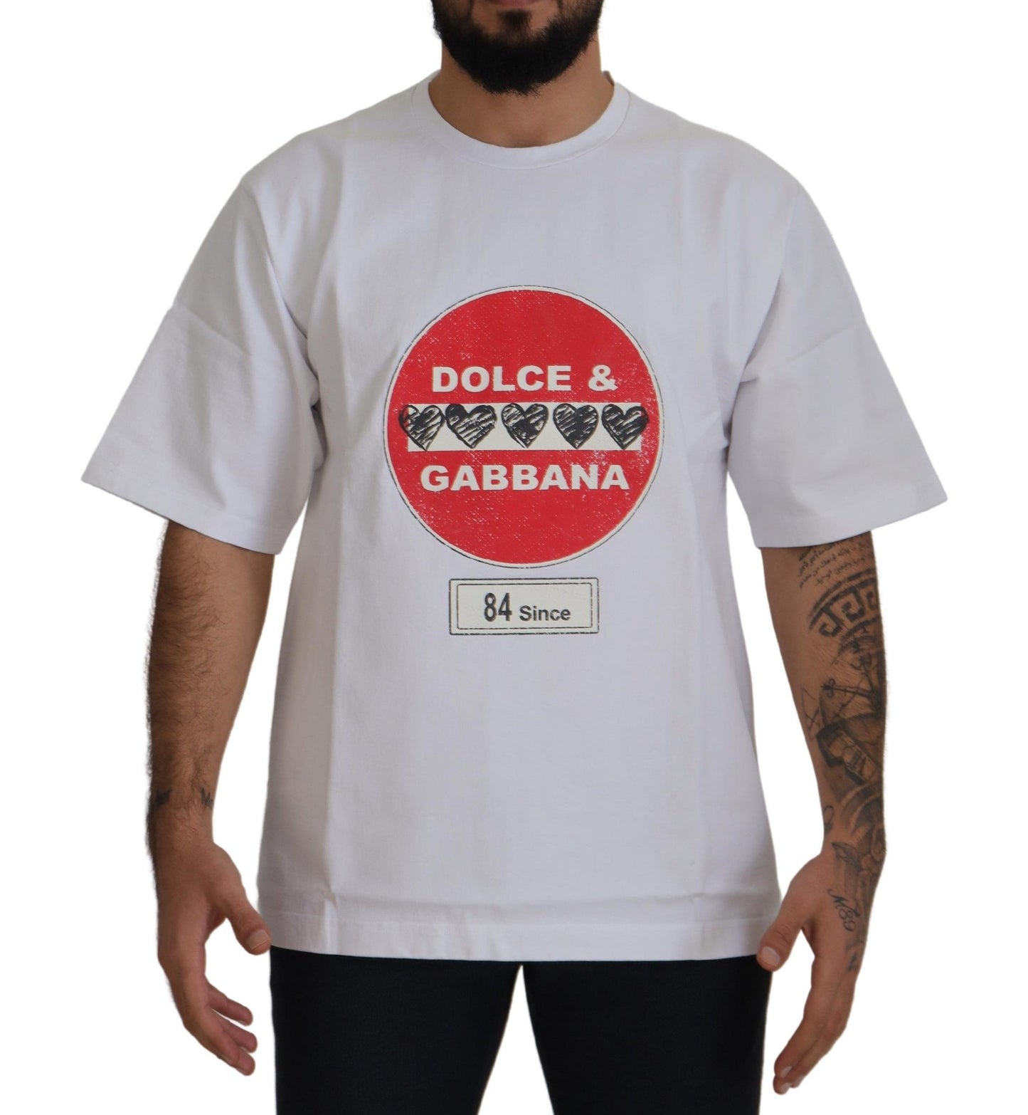 Dolce & Gabbana Weißes Amor Heart Baumwoll-T-Shirt mit Rundhalsausschnitt