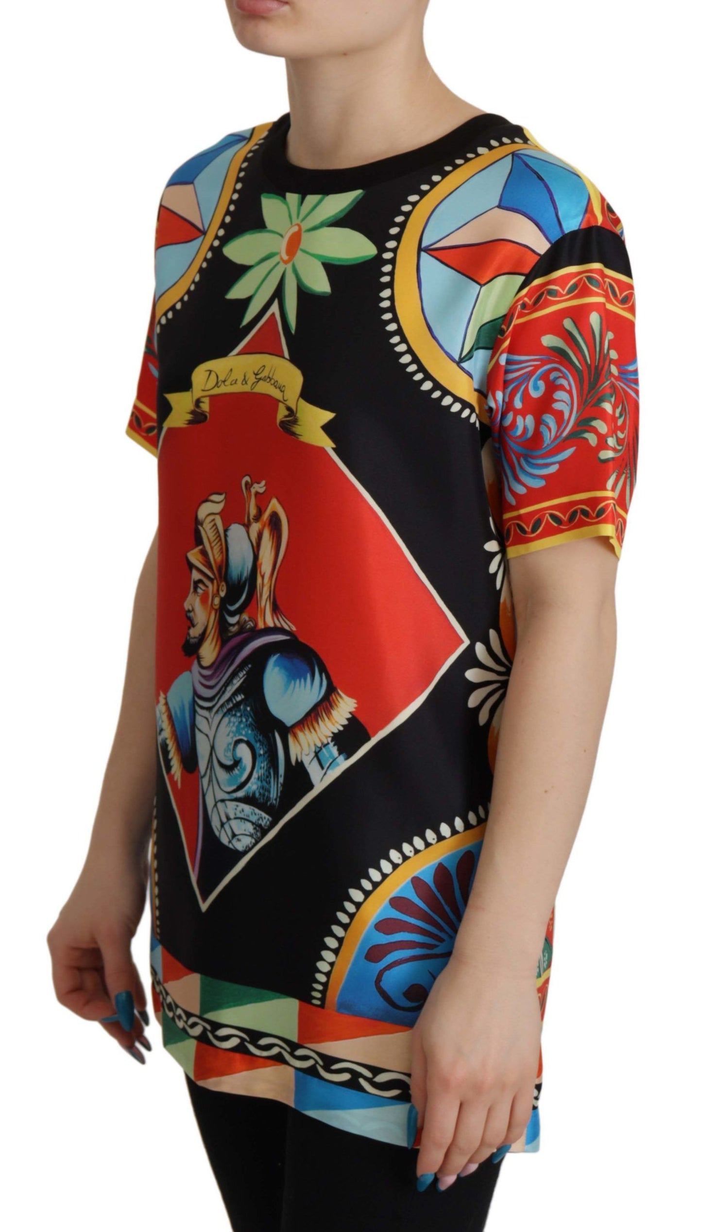Dolce & Gabbana Multicolor Soldat Carretto Seiden-T-Shirt