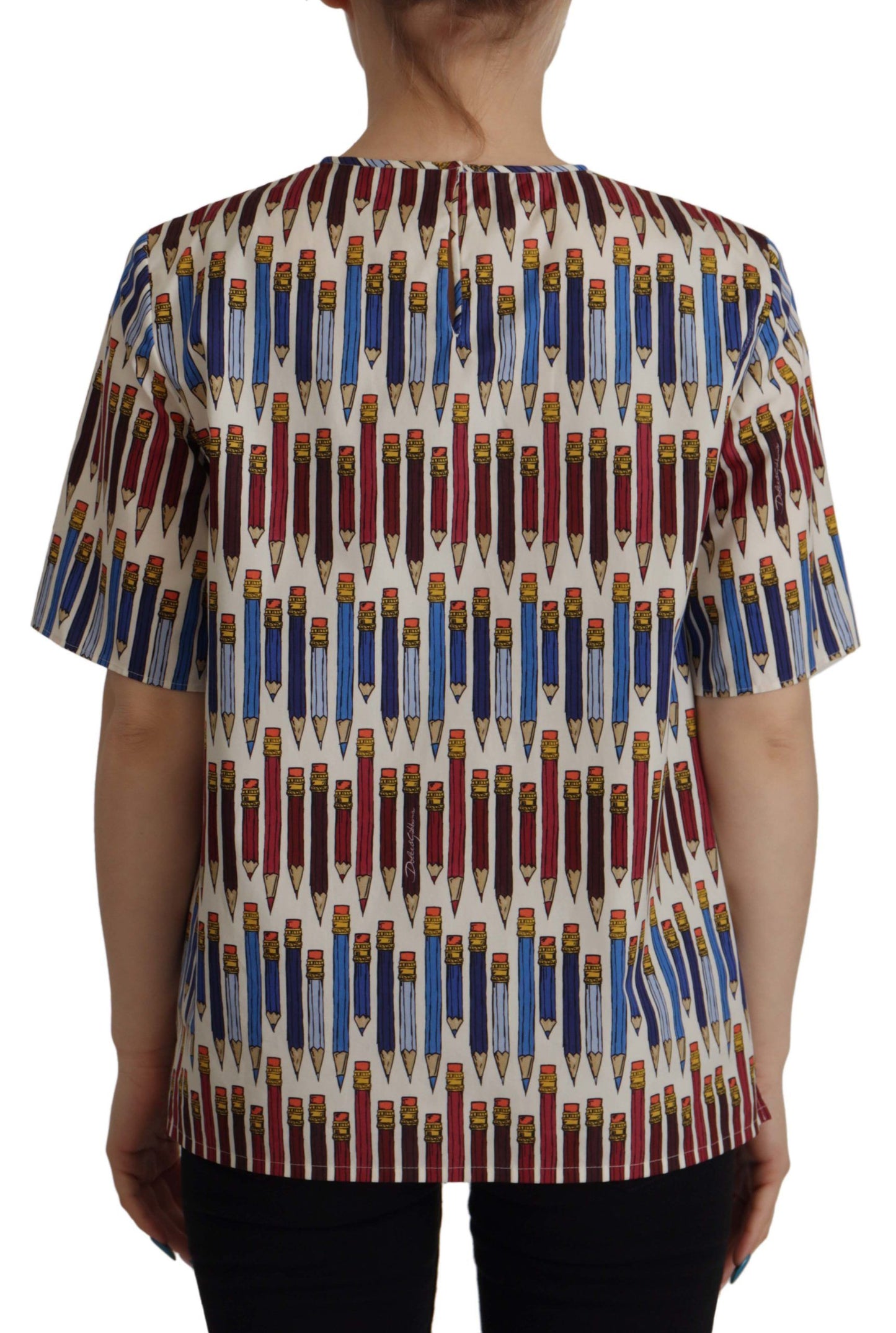 Dolce & Gabbana Weiße T-Shirt-Bluse mit Bleistiftdruck aus Baumwolle