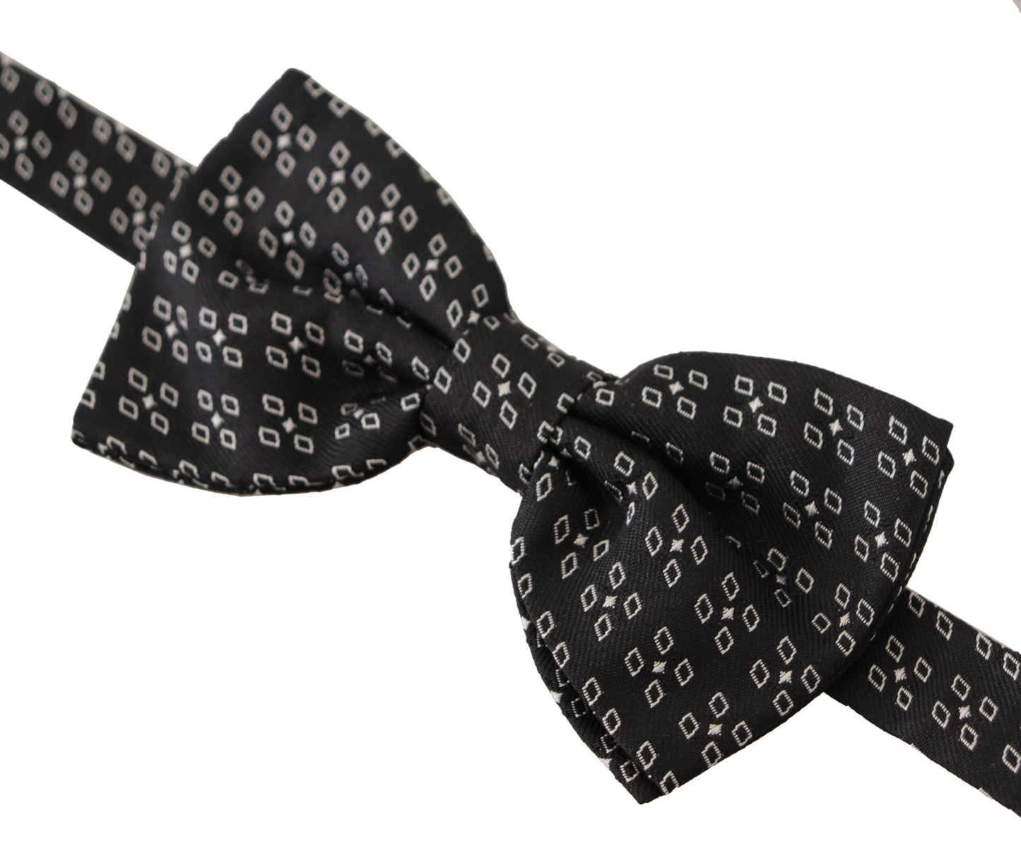 Dolce & Gabbana Schwarz-Weiß gepunktet 100% Seide Hals Papillon Krawatte