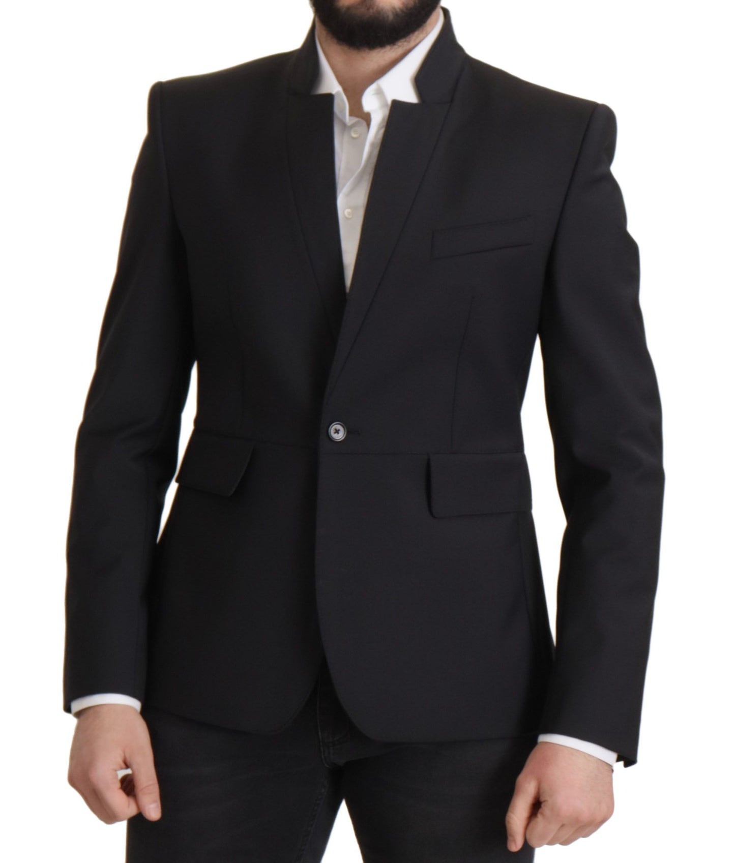 Dolce & Gabbana Schwarzer Wollmantel einreihig Männer Blazer
