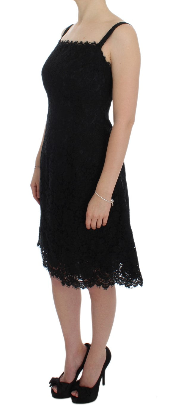 Dolce & Gabbana Schwarzes geblümtes knielanges Spitzen-Shift-Kleid