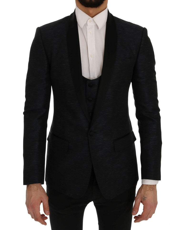 Dolce & Gabbana Elegant Blue-Black Slim Fit Suit Ensemble
