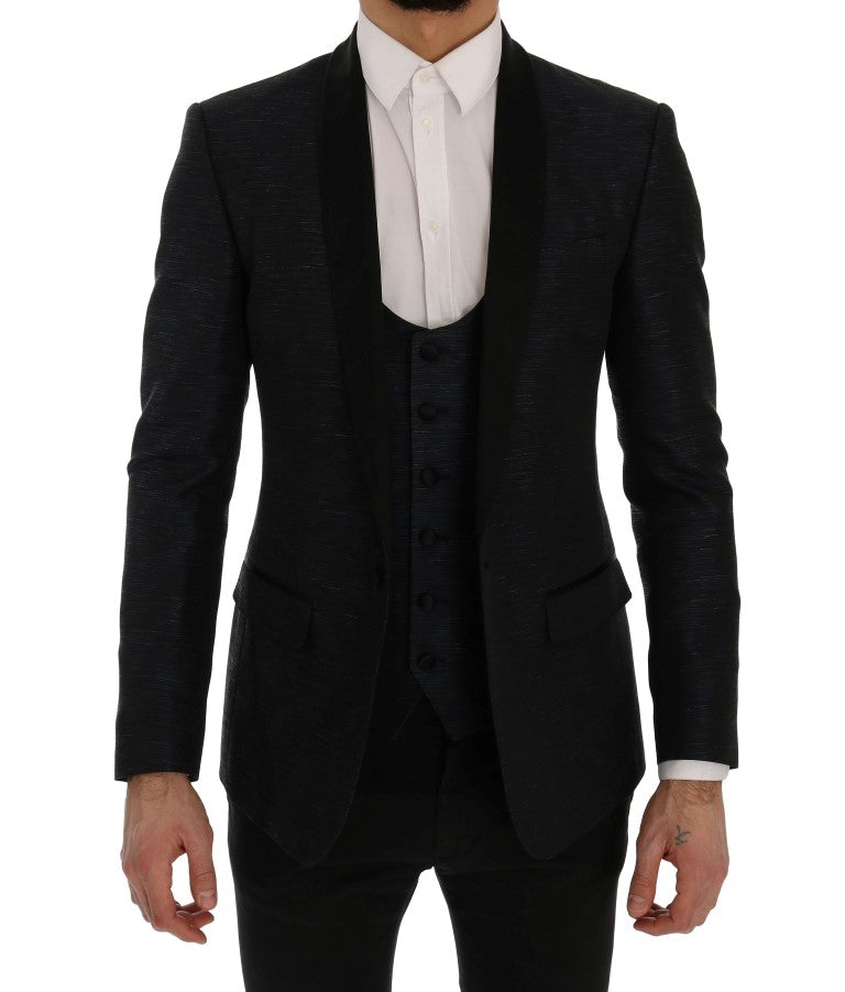 Dolce & Gabbana Elegant Blue-Black Slim Fit Suit Ensemble