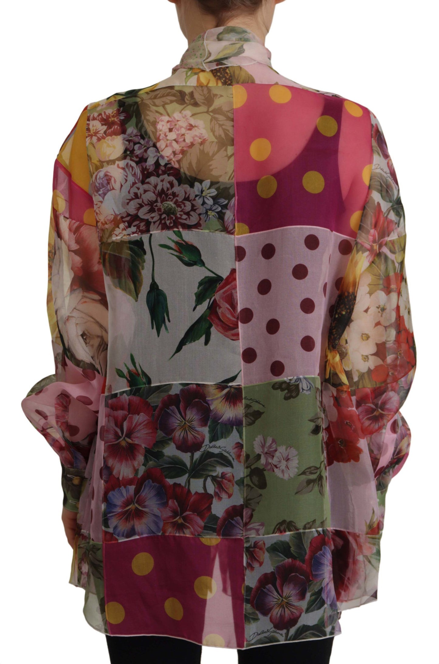Dolce & Gabbana Multicolor Ascot Kragen Patchwork Bluse Top