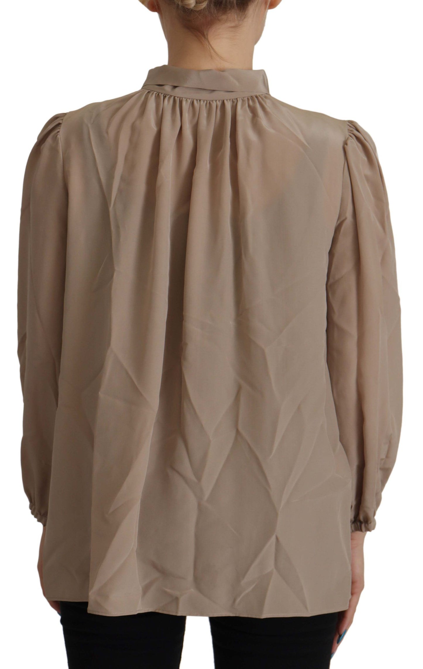 Dolce & Gabbana Braunes Taillenband Ärmel Ascot Kragen Top Bluse