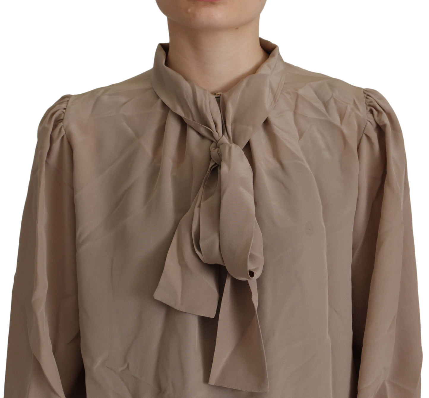 Dolce & Gabbana Braunes Taillenband Ärmel Ascot Kragen Top Bluse