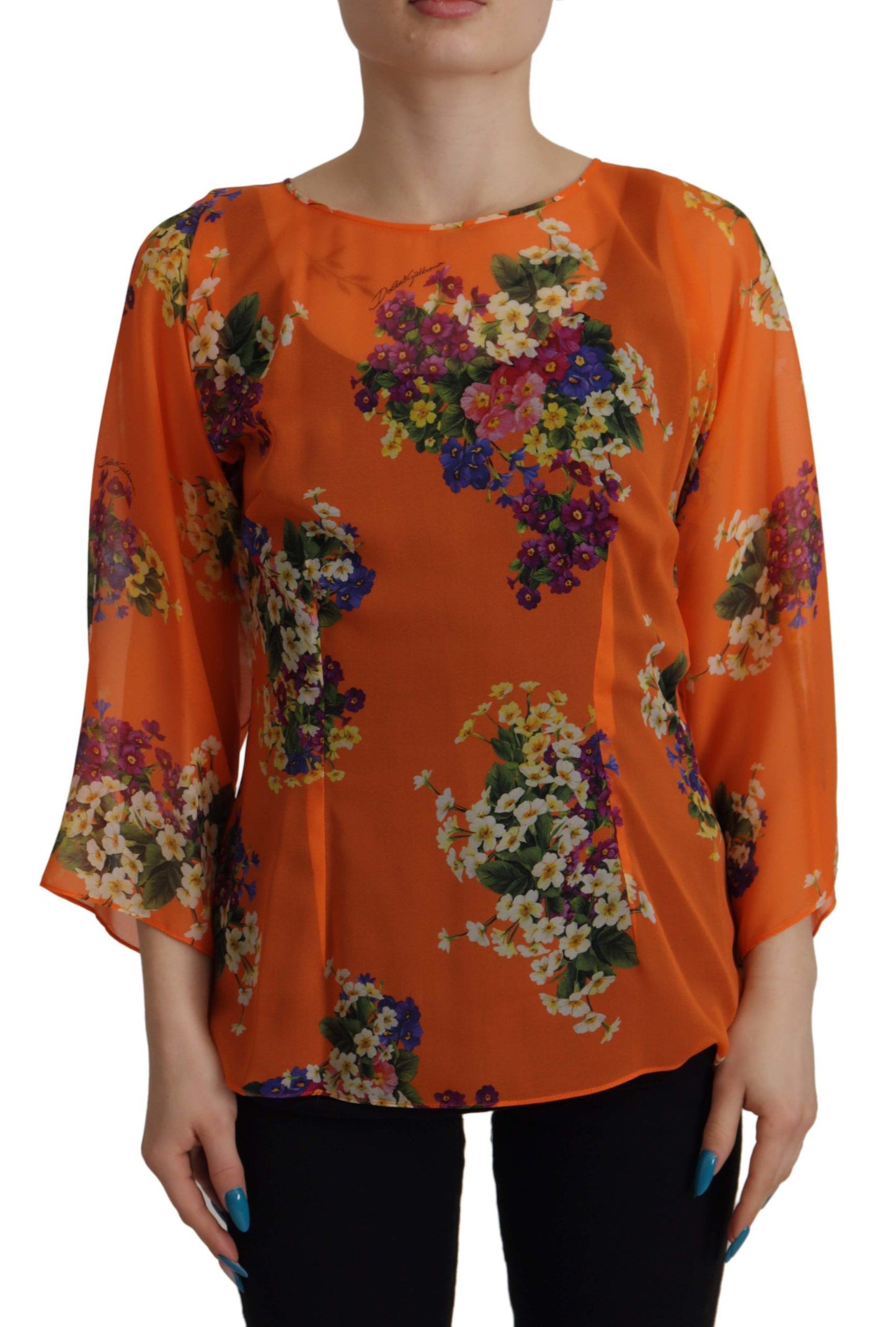 Dolce & Gabbana Orangefarbene Langarmbluse mit Blumendruck