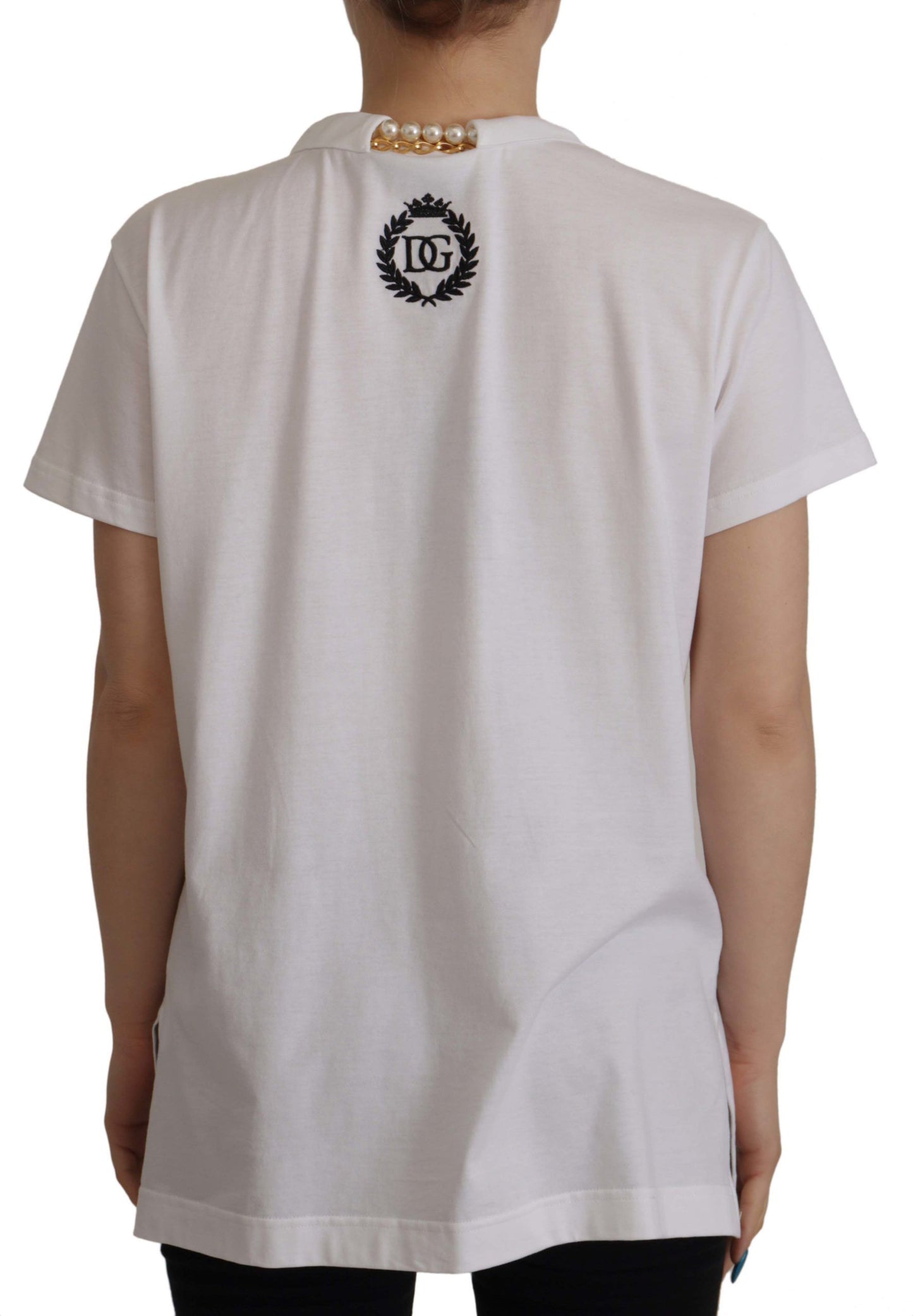 Dolce & Gabbana Weißes T-Shirt-Top mit verschönertem Halsausschnitt