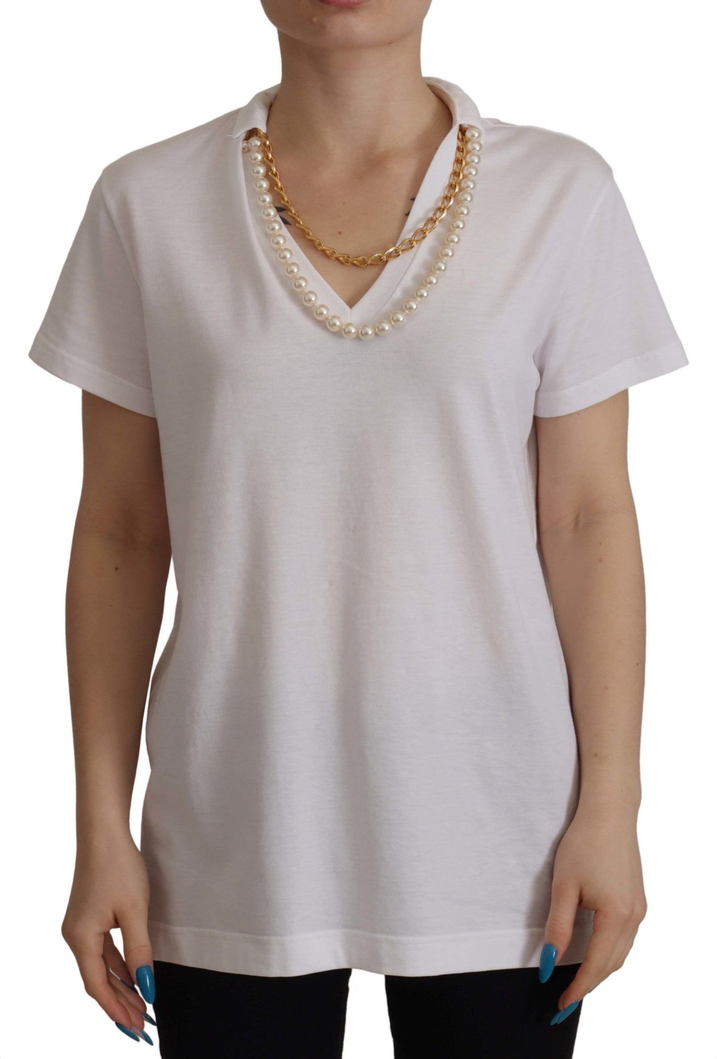 Dolce & Gabbana Weißes T-Shirt-Top mit verschönertem Halsausschnitt