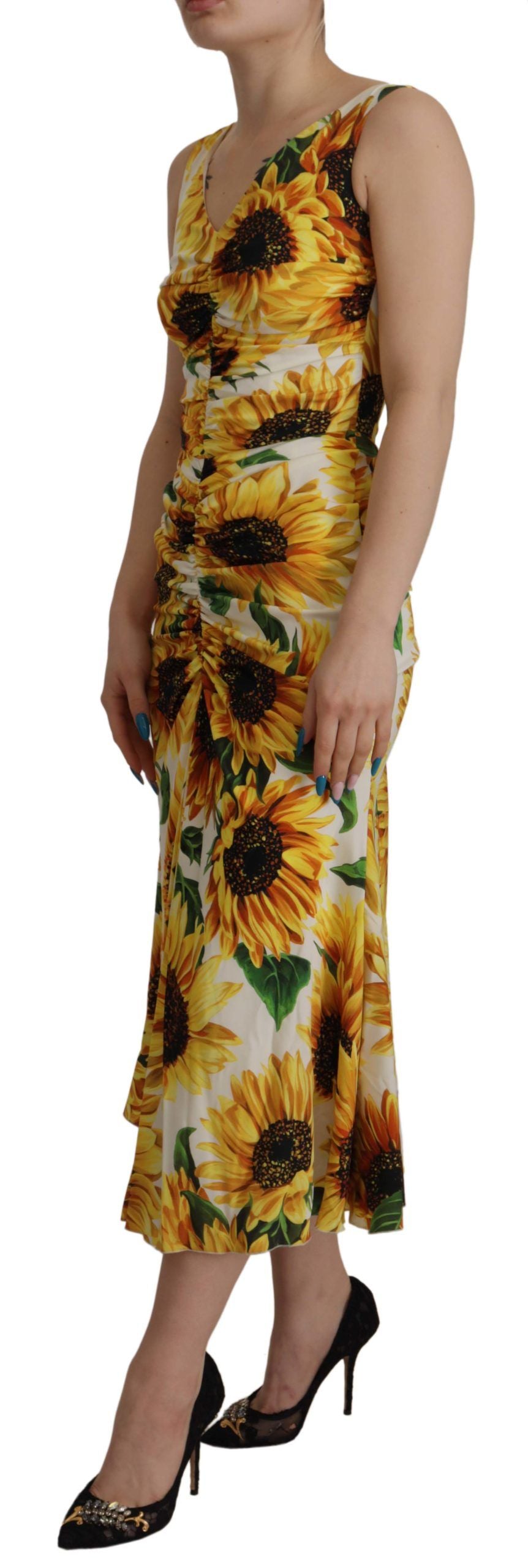 Dolce & Gabbana Elegant White Midi Dress with Floral Print