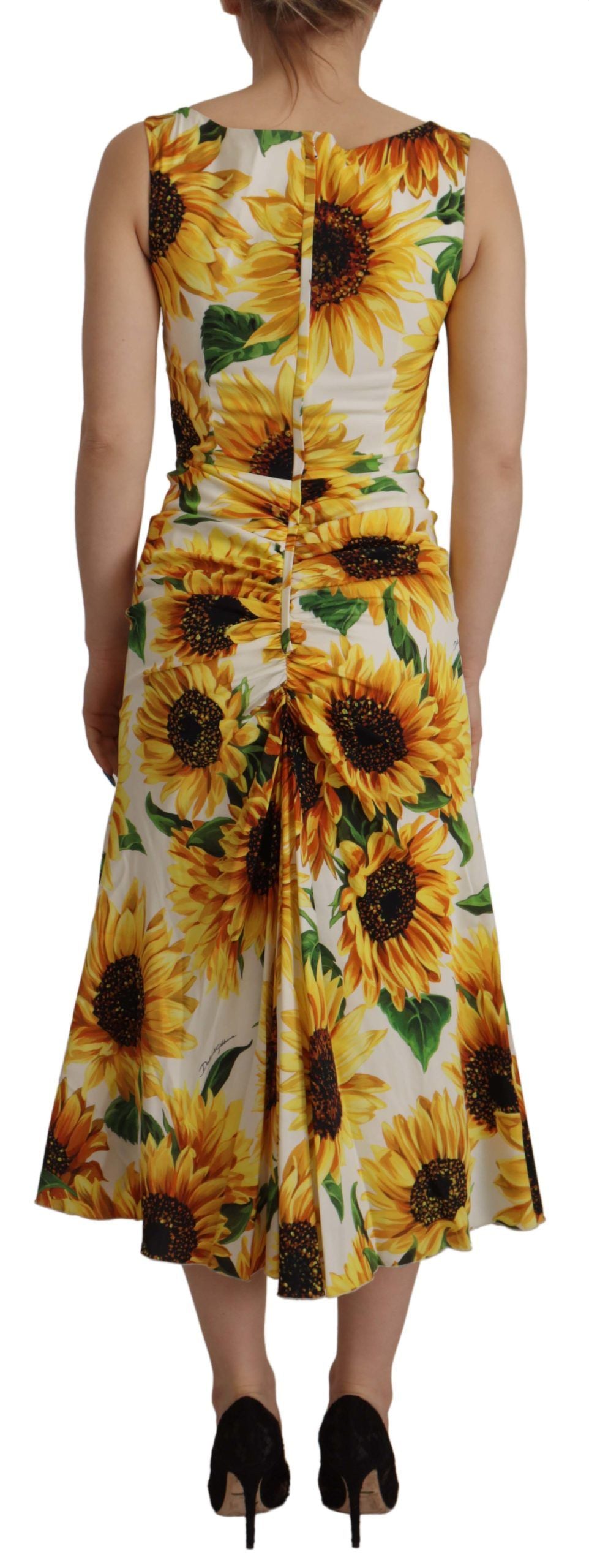 Dolce & Gabbana Elegant White Midi Dress with Floral Print