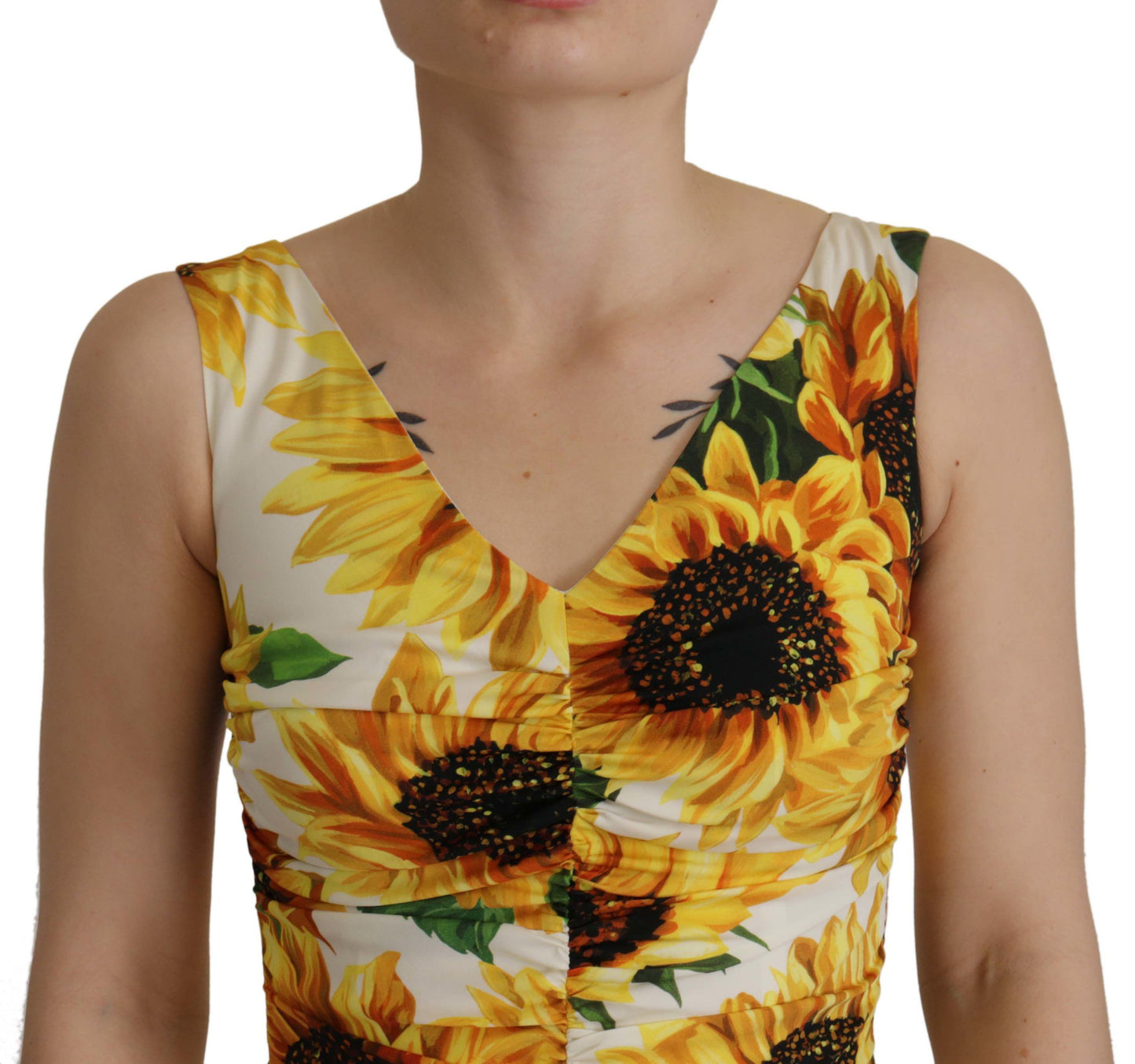 Dolce & Gabbana Elegant White Midi Dress with Floral Print