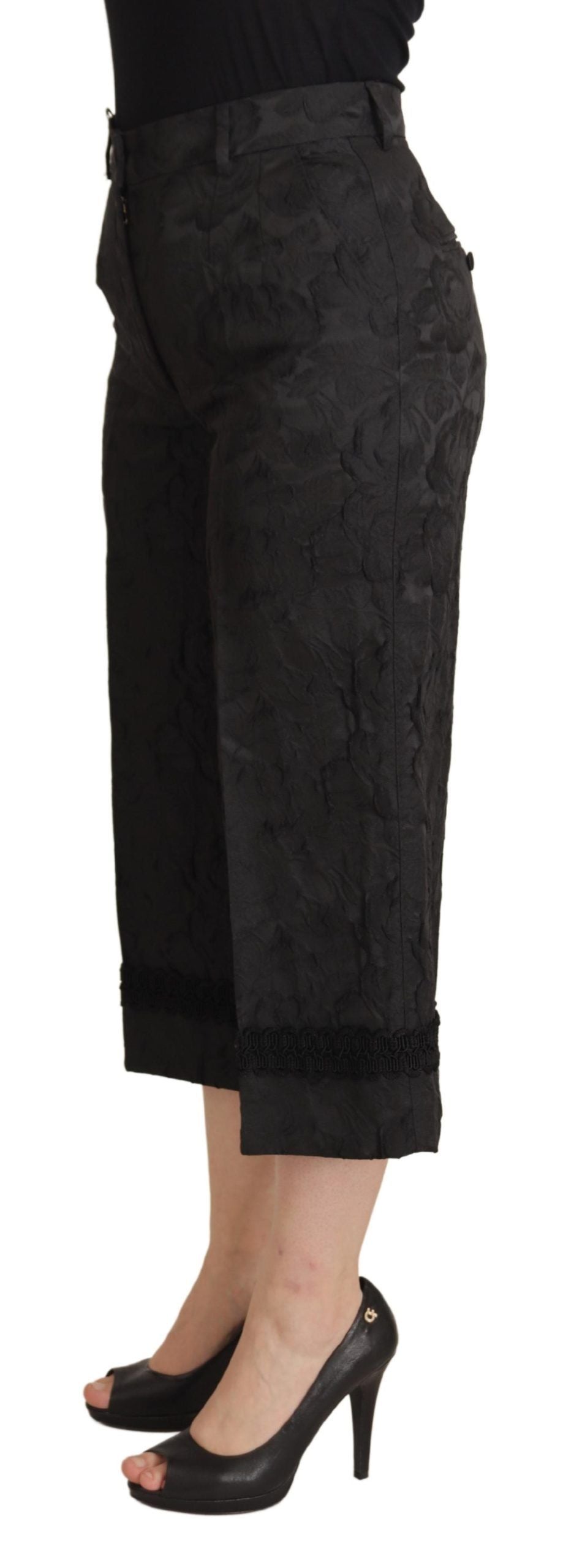 Dolce & Gabbana Elegant Black Brocade Trousers in Short Style