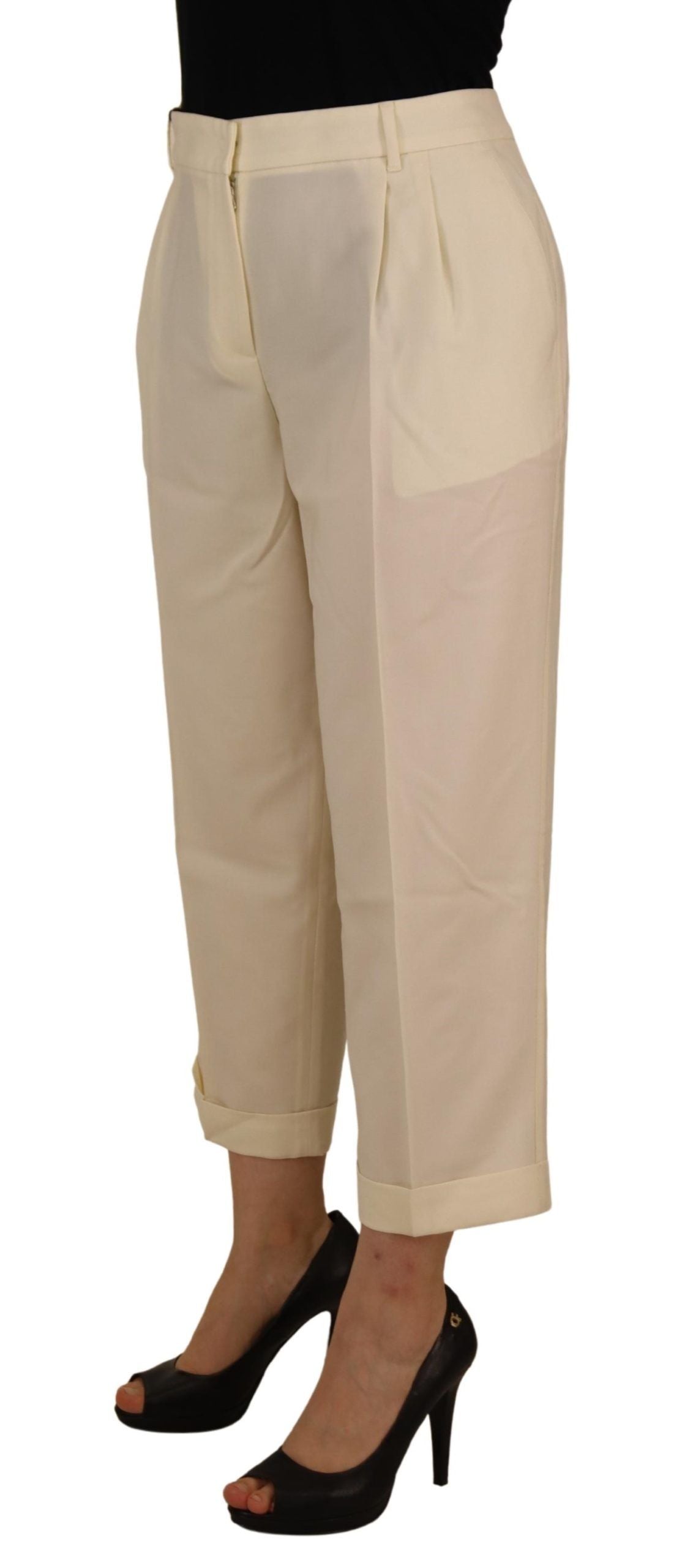 Dolce & Gabbana Elegant ivory wool high-waisted trousers