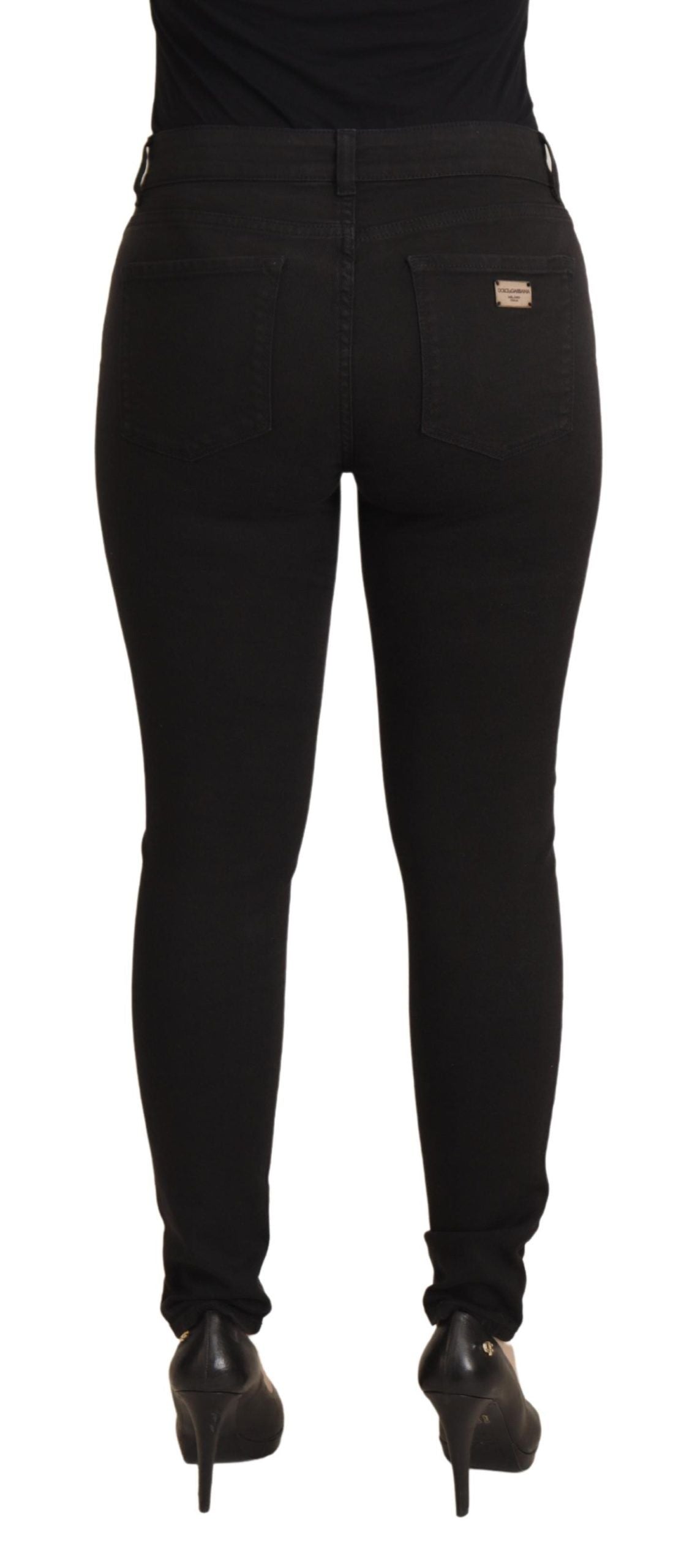 Dolce & Gabbana Smooth Black Cotton Stretch Skinny Jeans