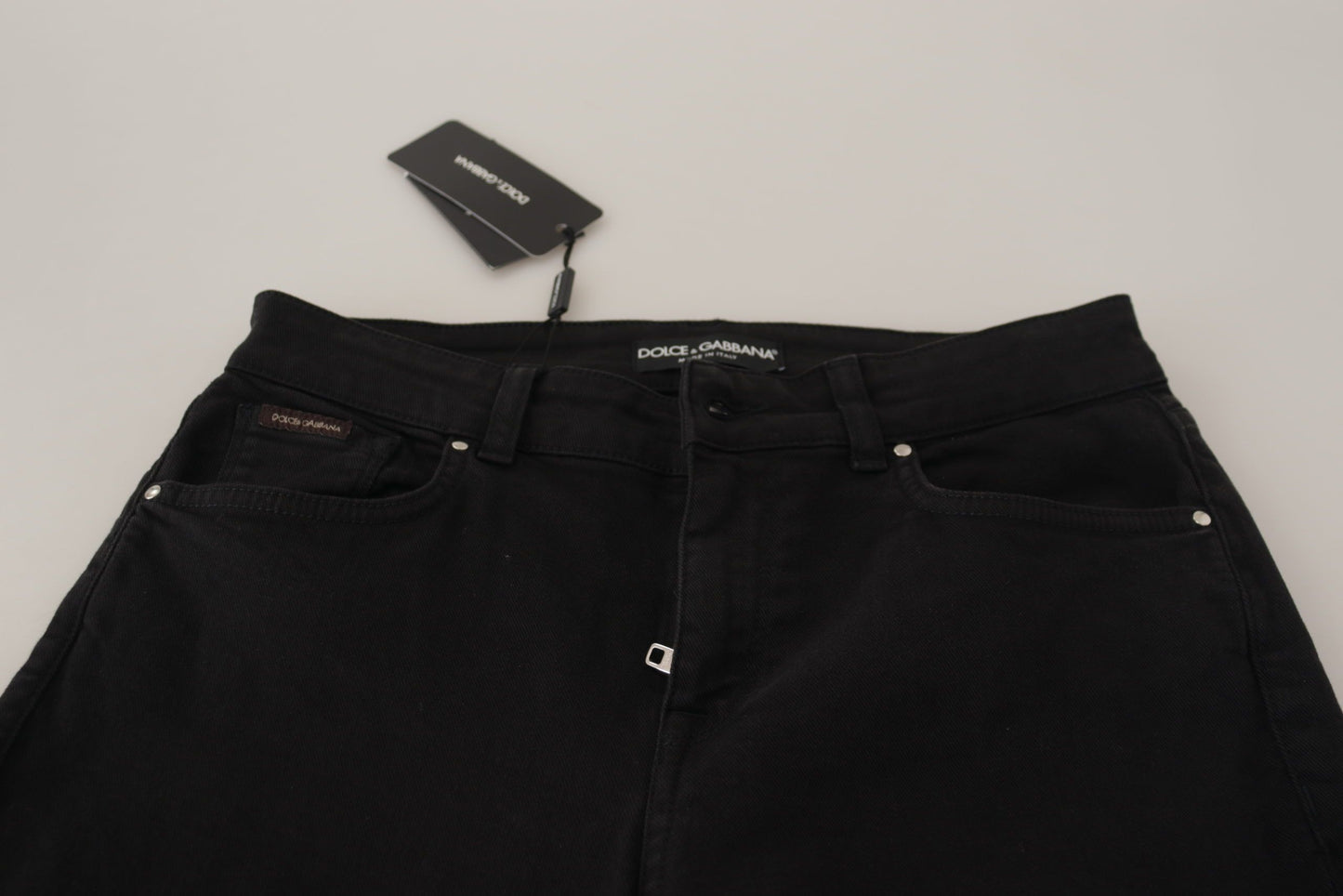 Dolce & Gabbana Smooth Black Cotton Stretch Skinny Jeans