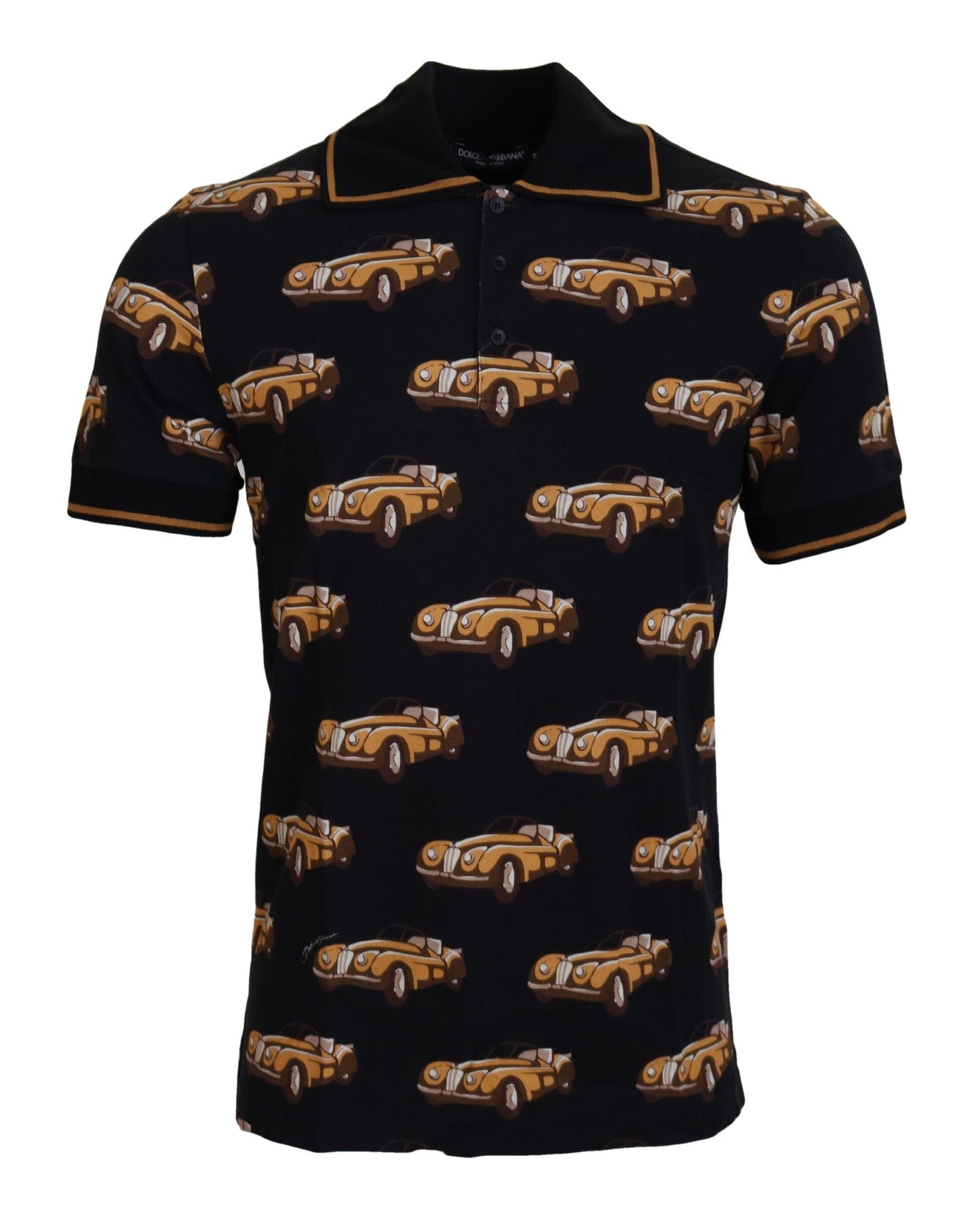 Dolce & Gabbana Schwarzes Kurzarm-Polo-T-Shirt mit Autodruck
