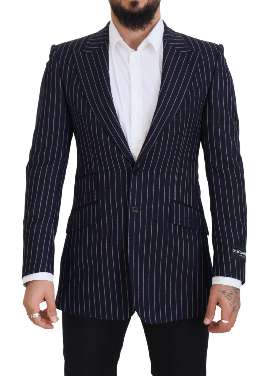 Dolce & Gabbana Elegant navy blue slim fit wool blazer