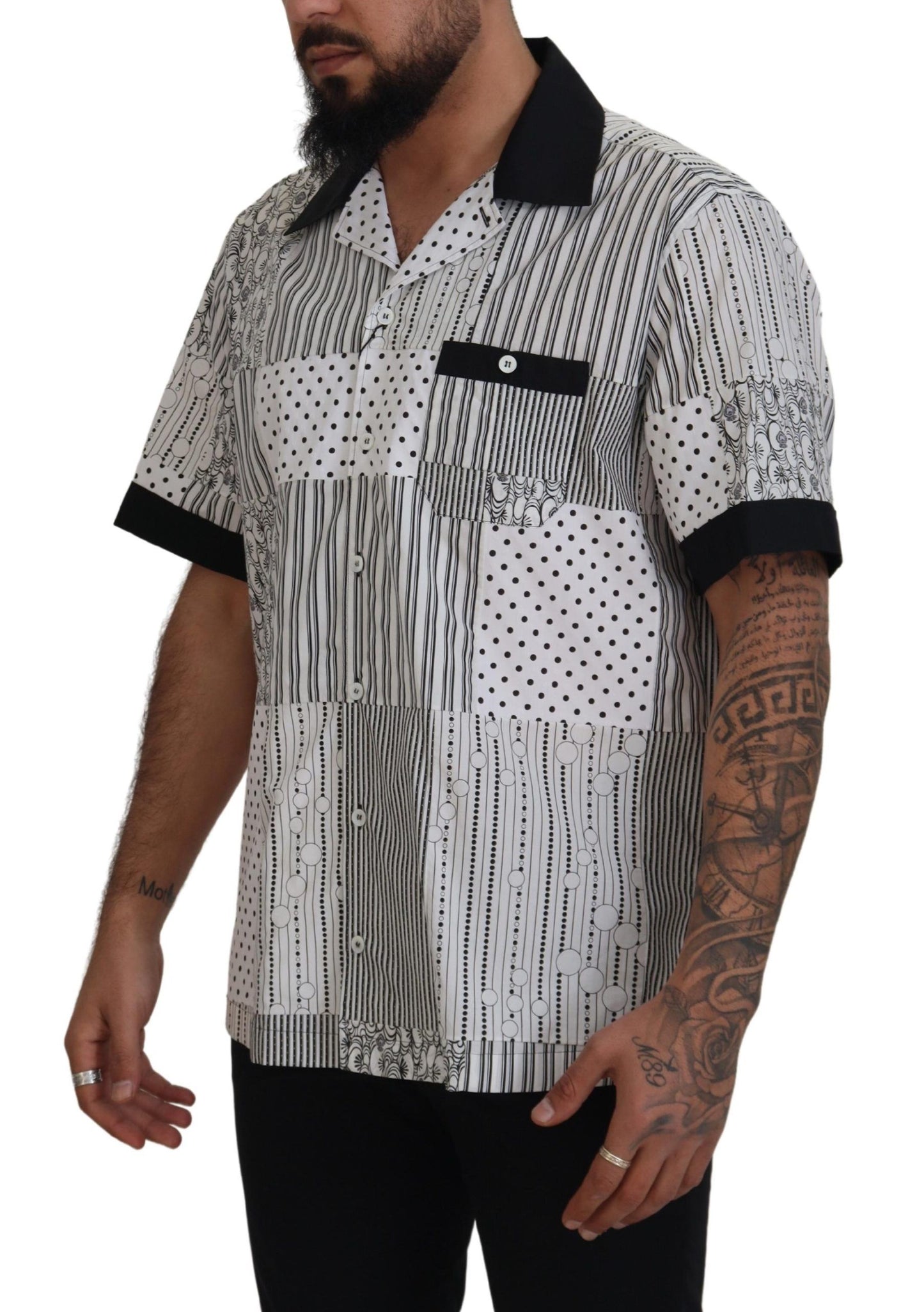 Dolce & Gabbana Weiß Schwarz Gemustertes Button Down Hemd