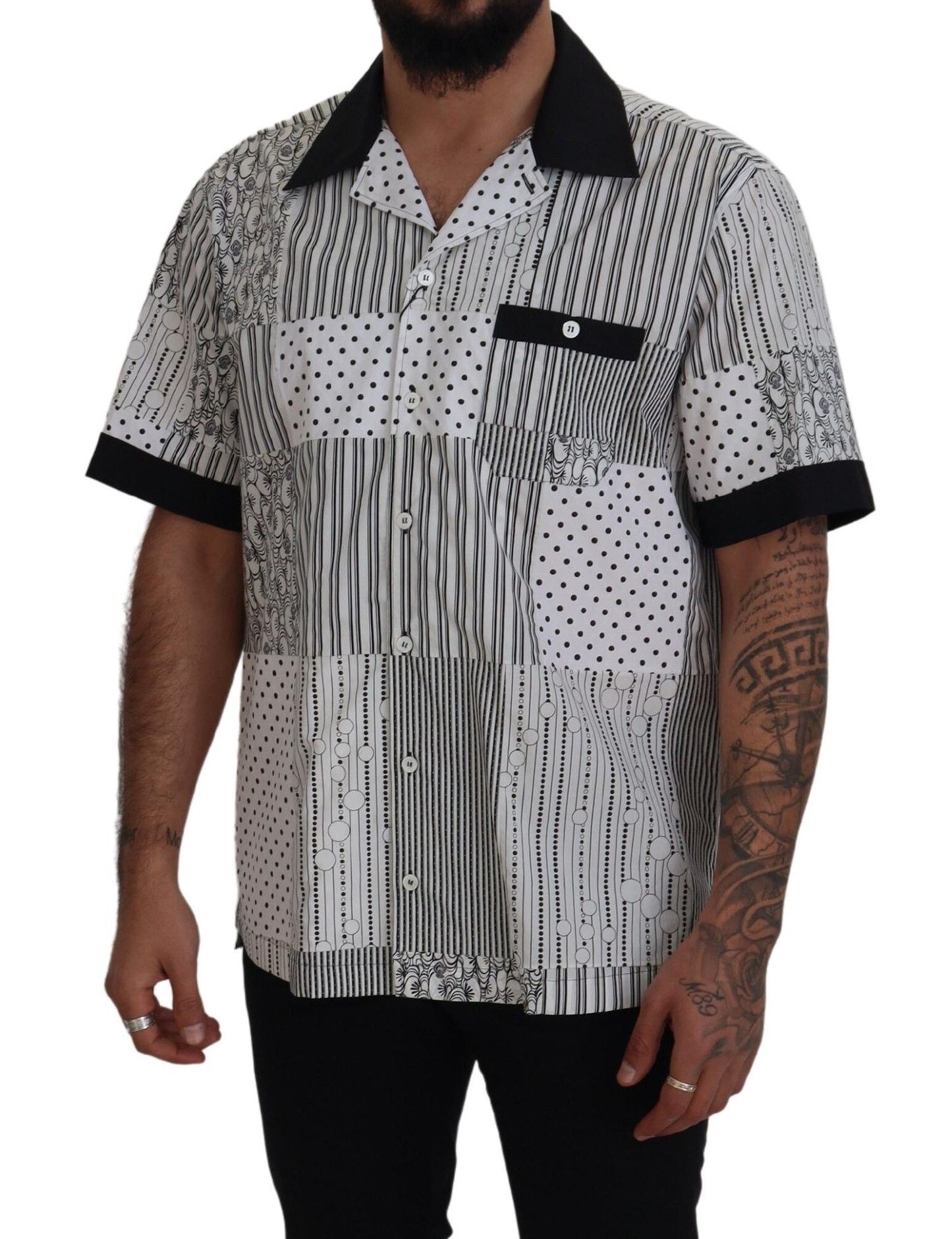 Dolce & Gabbana Weiß Schwarz Gemustertes Button Down Hemd