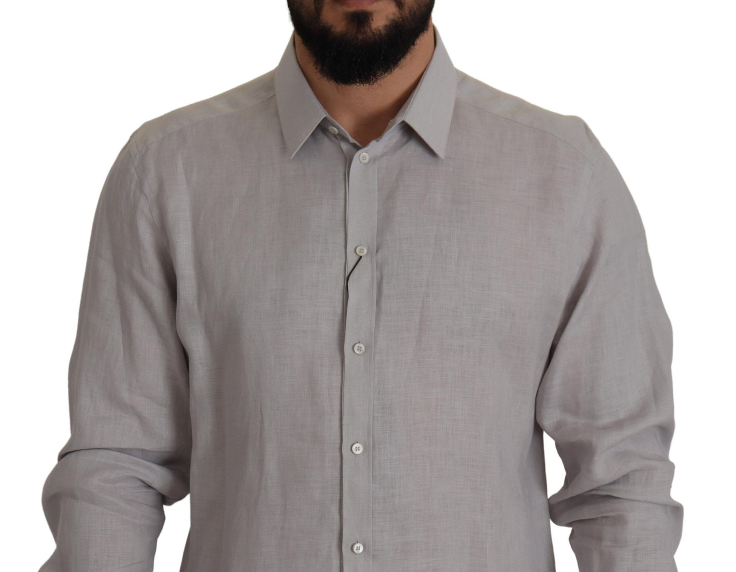 Dolce & Gabbana Elegant grey slim fit linen shirt