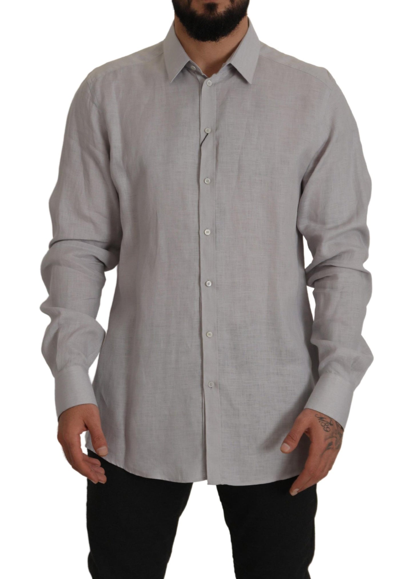 Dolce & Gabbana Elegant grey slim fit linen shirt
