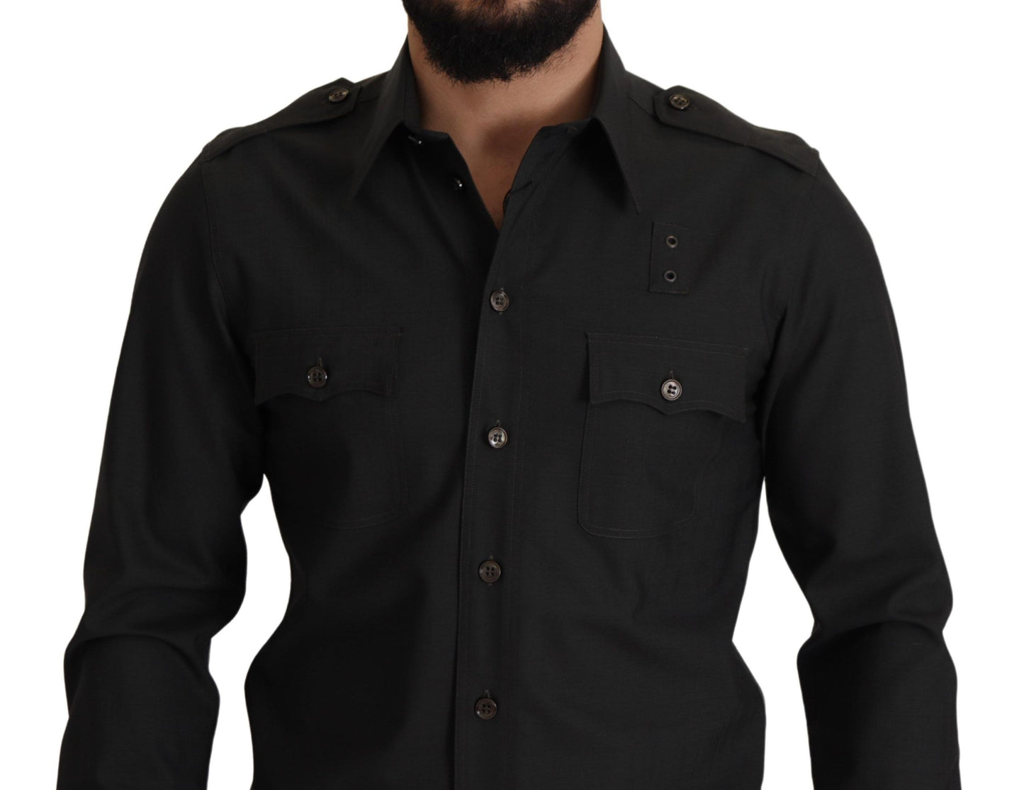 Dolce & Gabbana Dunkelgrün Baumwolle Slim Fit Casual Herrenhemd