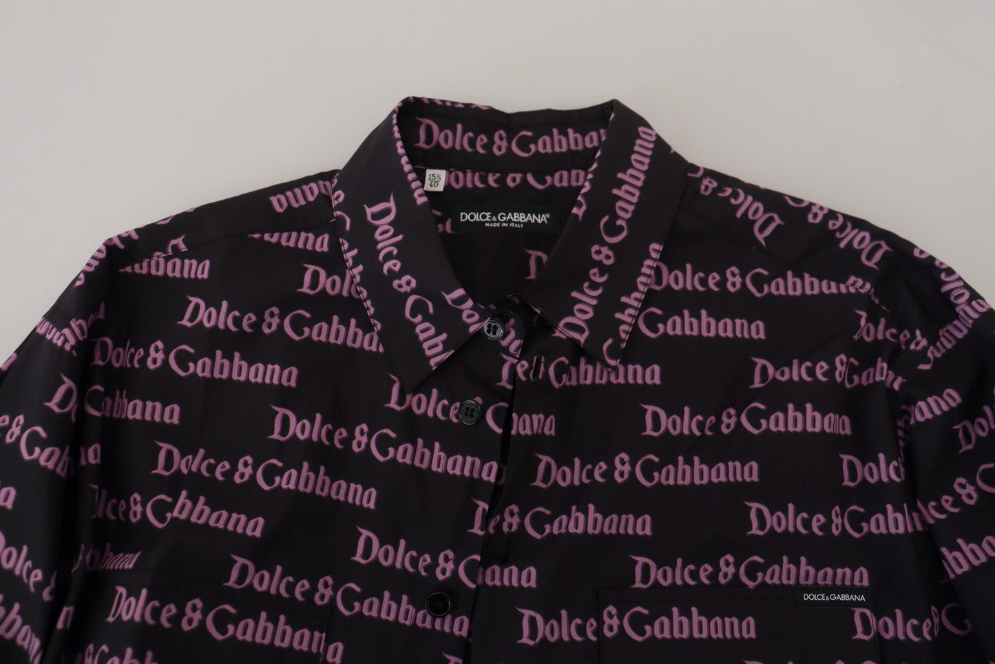 Dolce & Gabbana Schwarzes lila Logo Slim Dress Formales Hemd