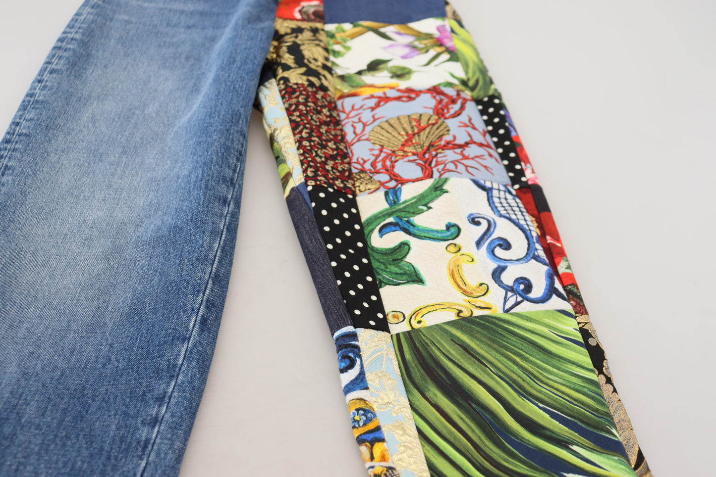 Dolce & Gabbana luxury jeans in blue jacquard denim with patchwork pattern
