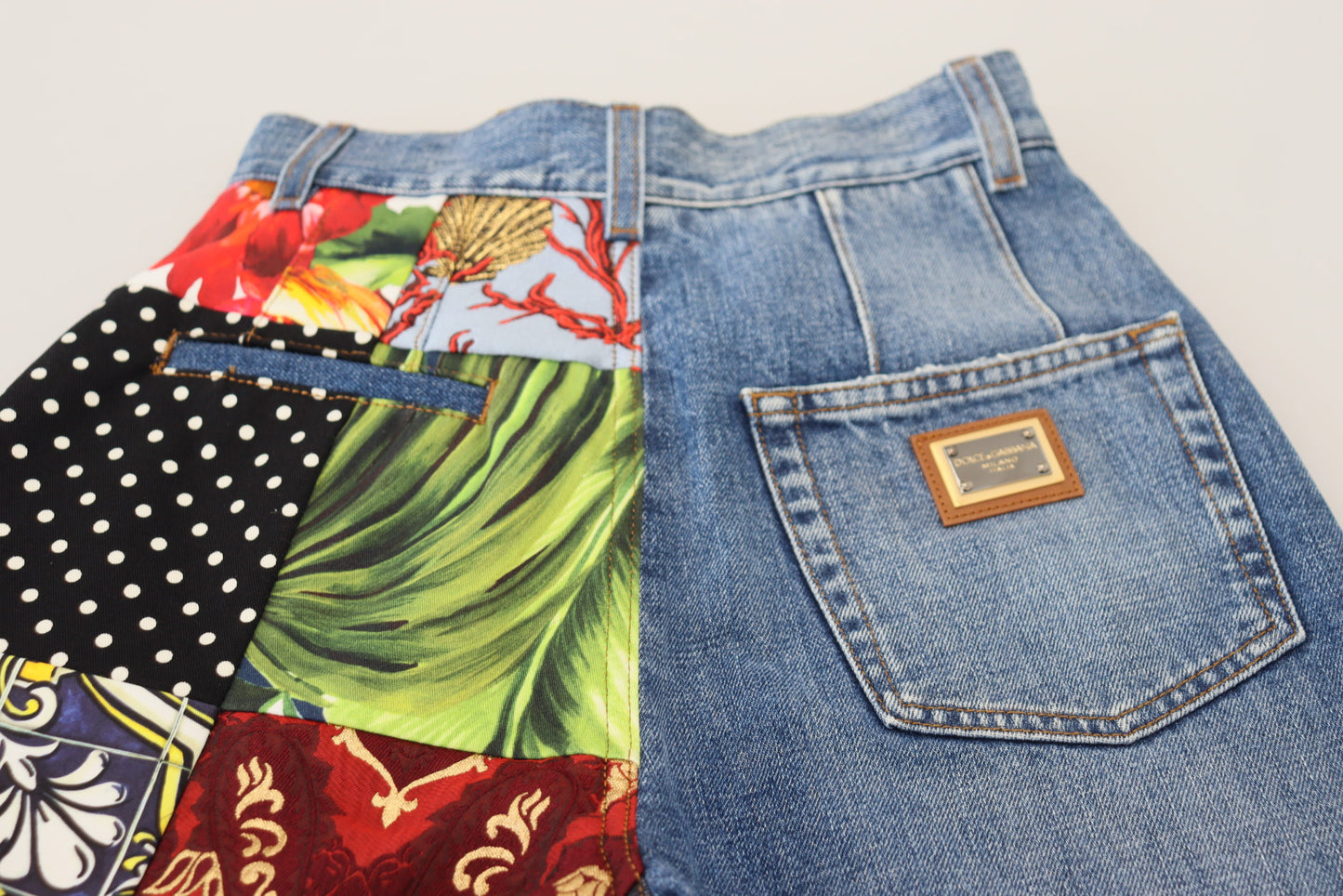 Dolce & Gabbana luxury jeans in blue jacquard denim with patchwork pattern