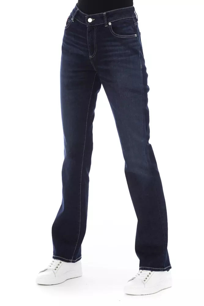 Baldinini Trend Blaue Baumwolljeans für Damen mit dreifarbigem Taschendetail
