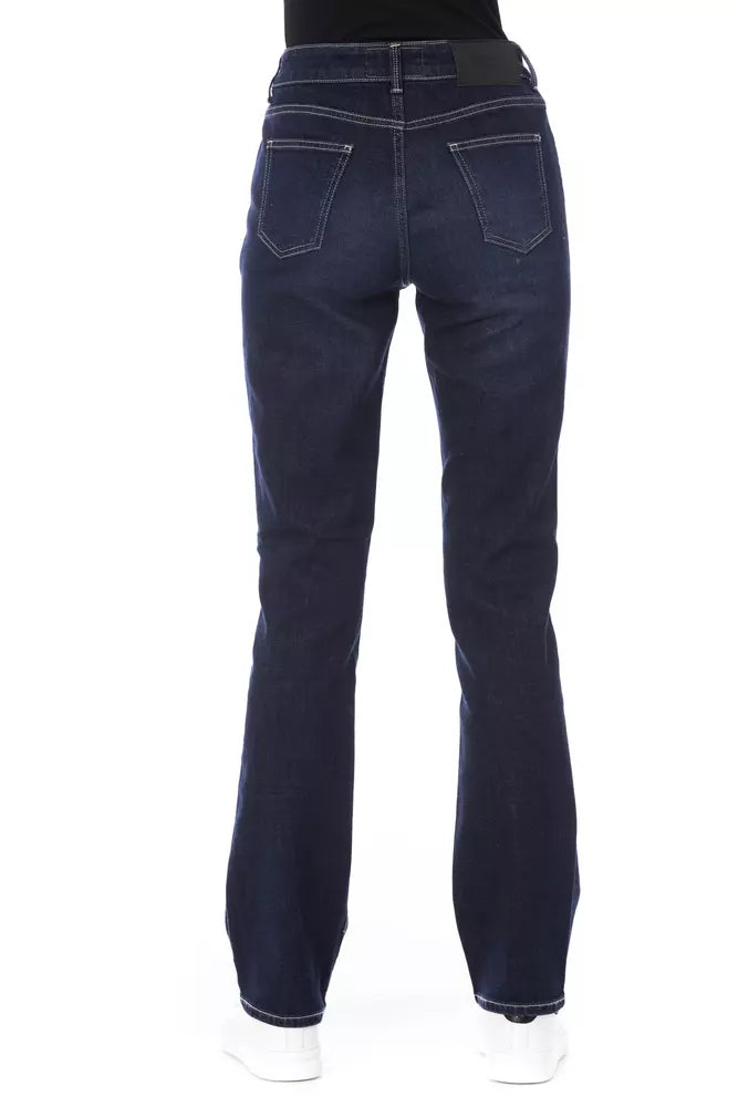 Baldinini Trend Blaue Baumwolljeans für Damen mit dreifarbigem Taschendetail