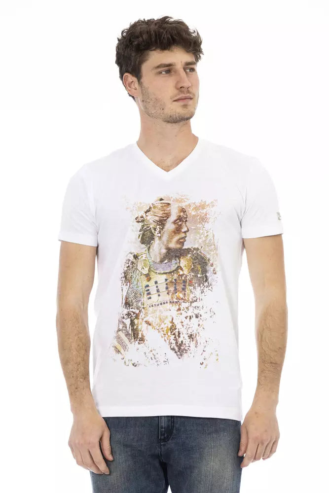 Trussardi Action T-Shirt mit V-Ausschnitt aus weißer Baumwolle für Männer