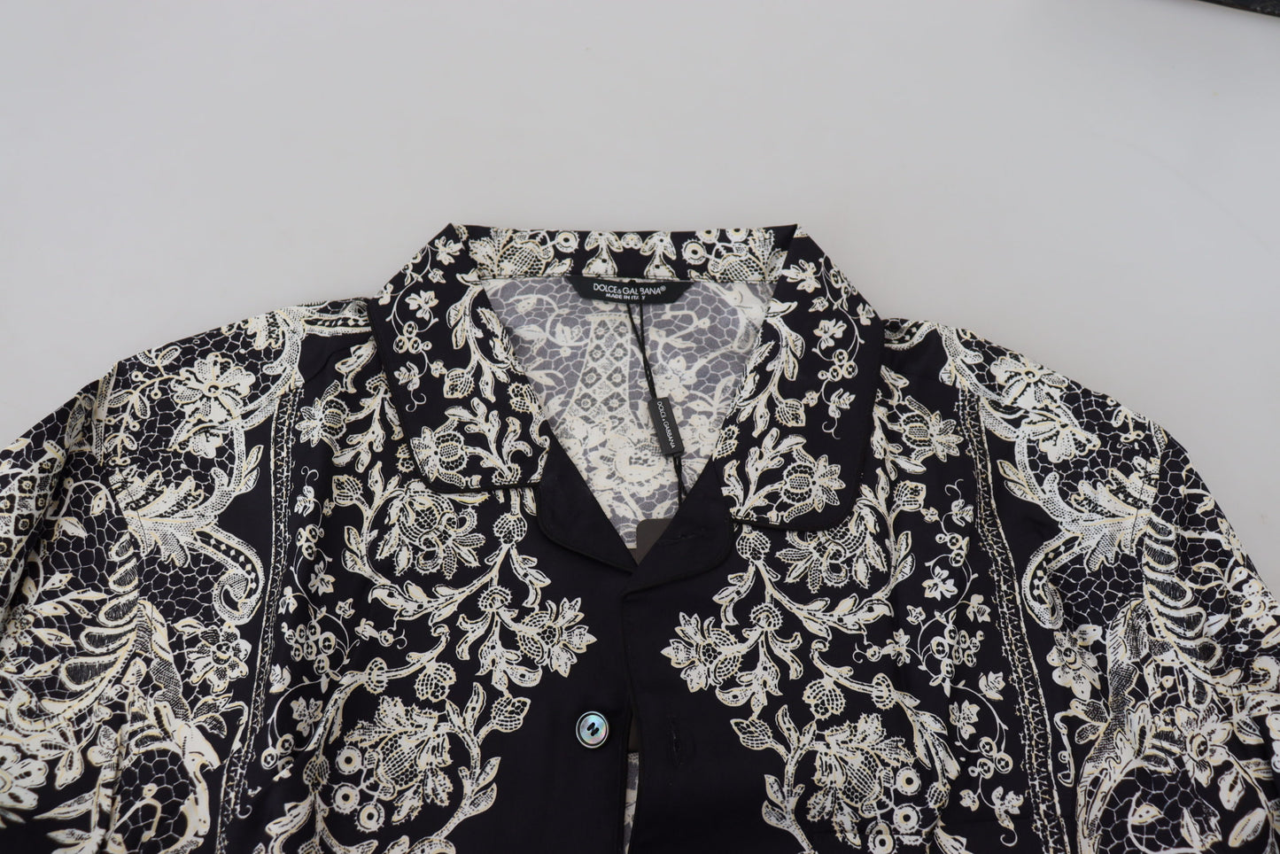Dolce & Gabbana Blaues Seidenblumen Barock Satin Freizeithemd
