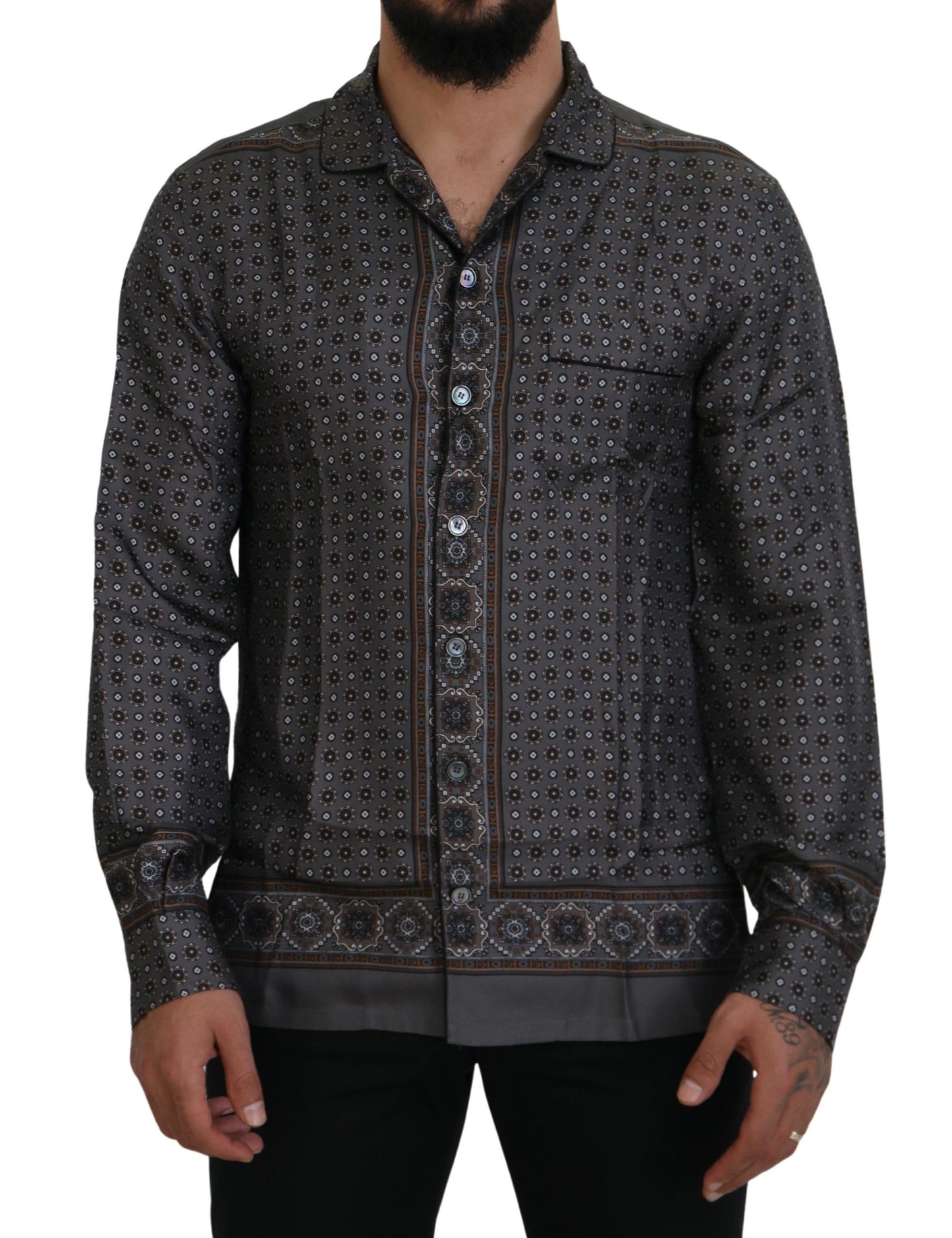 Dolce & Gabbana Graues Barock Seidensatin Freizeithemd
