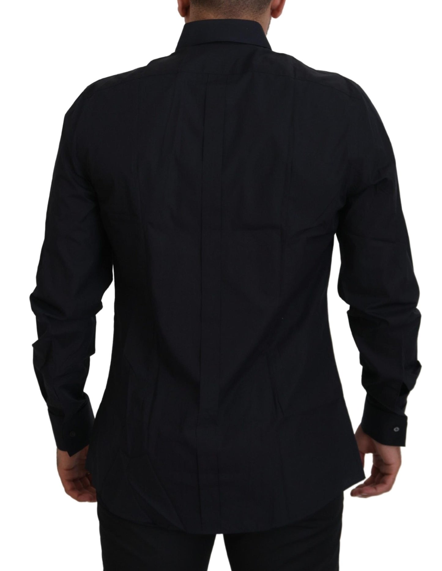 Dolce & Gabbana Schwarz Gold Baumwolle Slim Fit Kleid Herrenhemd
