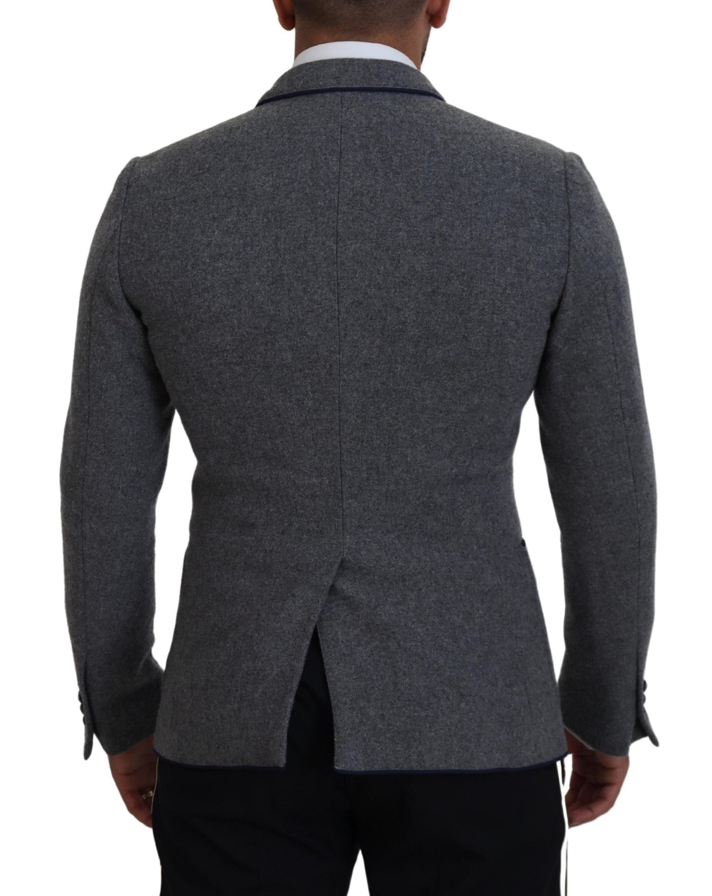 Dolce & Gabbana Elegant blazer in grey wool with blue rose embroidery