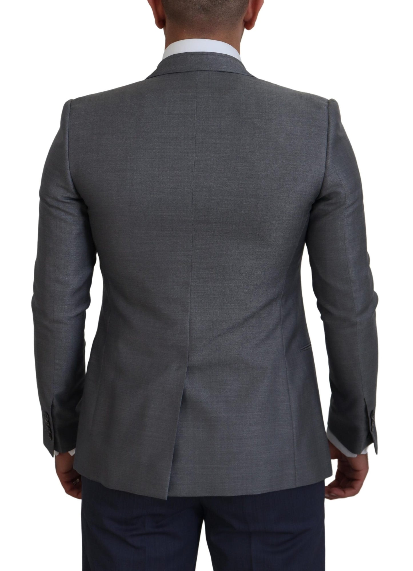 Dolce & Gabbana Graue Wolle Seide Slim Fit Jacke Blazer