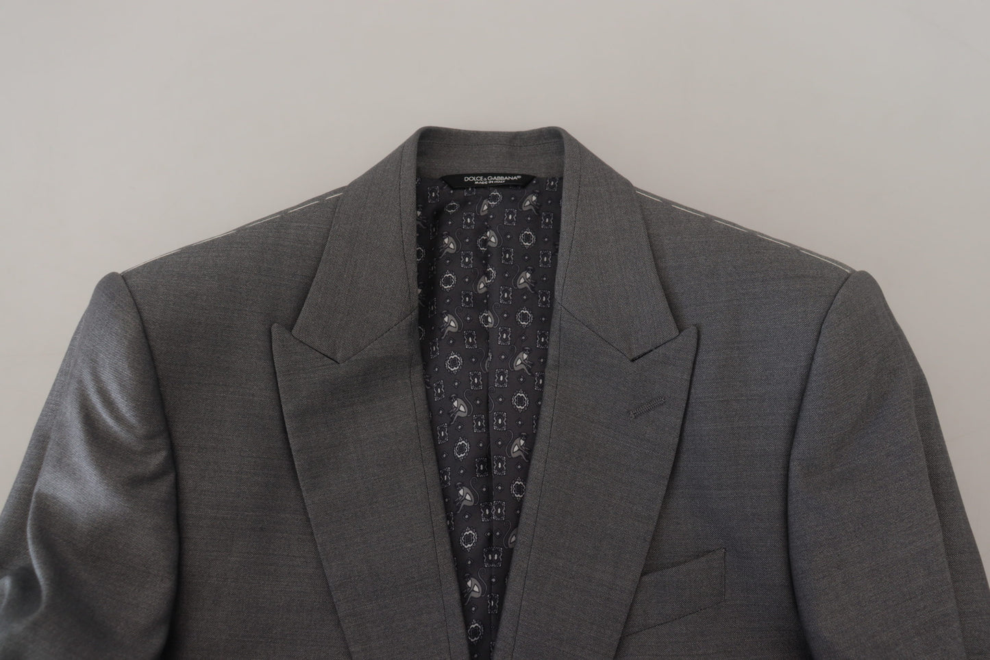 Dolce & Gabbana Graue Wolle Seide Slim Fit Jacke Blazer