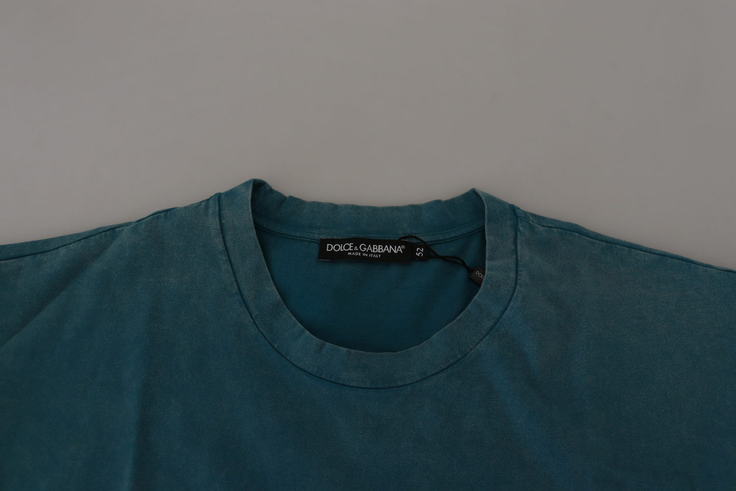 Dolce & Gabbana Blaues Baumwoll-T-Shirt mit Logodruck und Rundhalsausschnitt