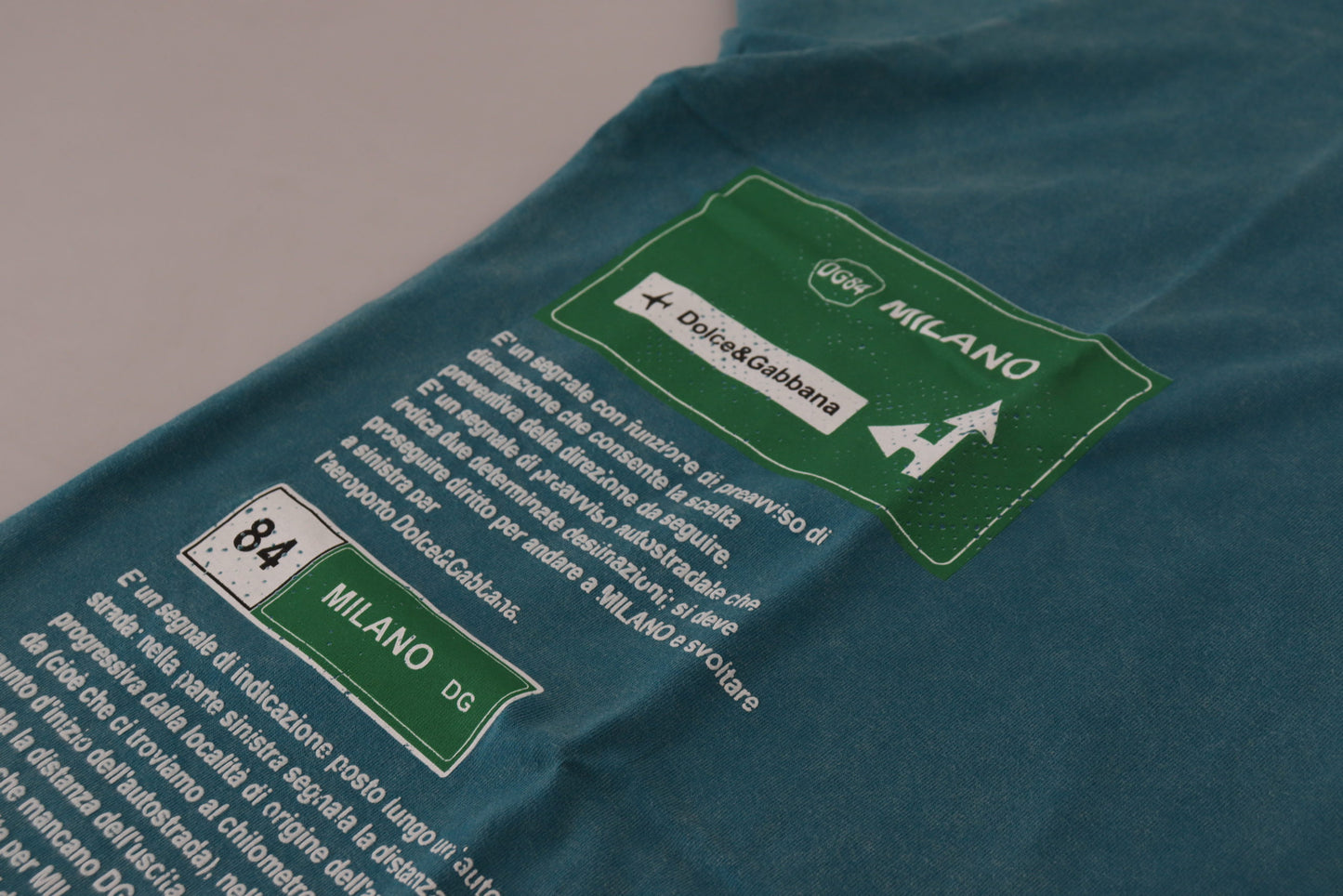 Dolce & Gabbana Blaues Baumwoll-T-Shirt mit Logodruck und Rundhalsausschnitt