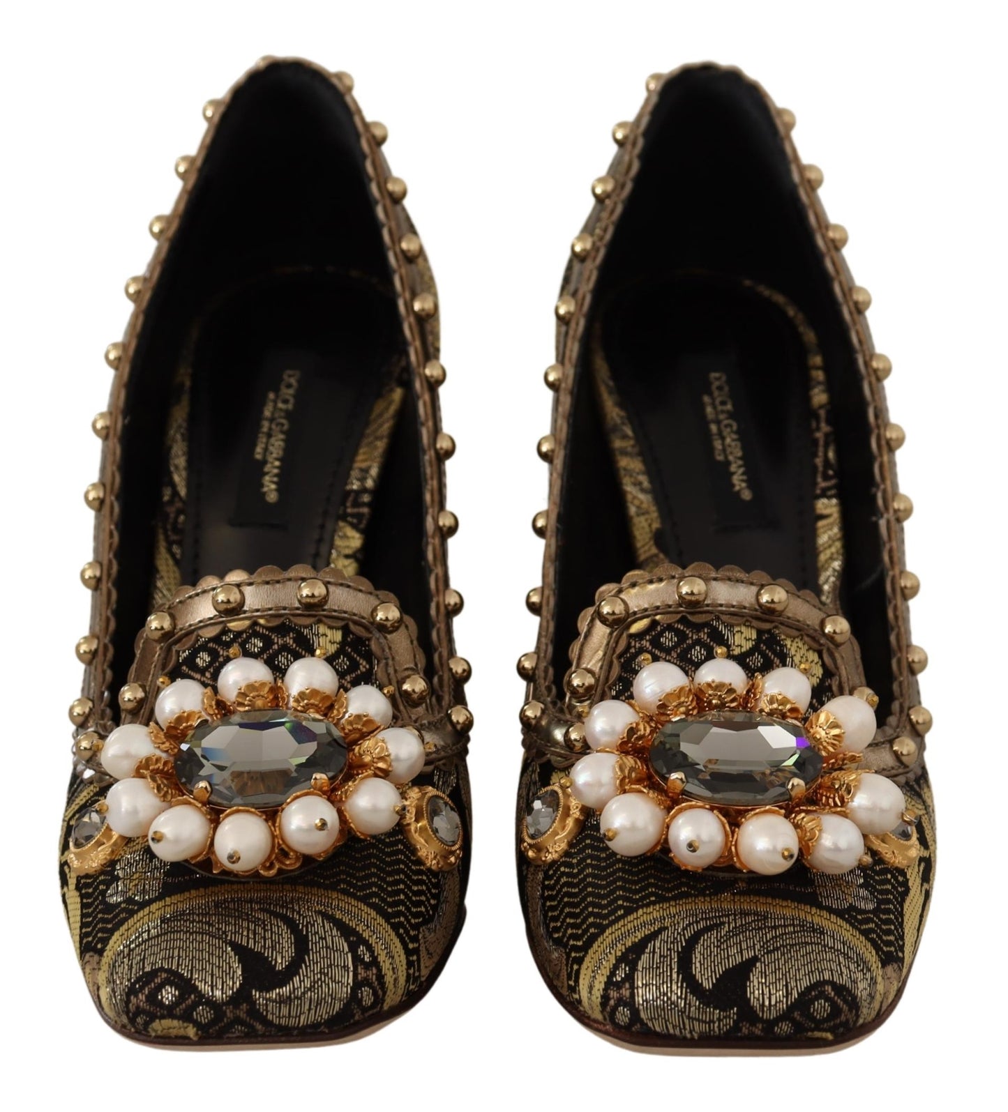 Dolce & Gabbana Gold Kristall Quadratische Zehe Brokat Pumps Schuhe