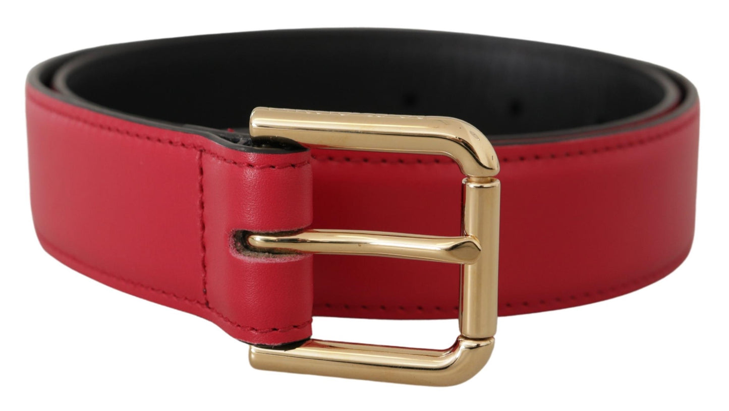 Dolce & Gabbana Roter Kalbsledergürtel mit goldfarbener Logo-Metallschnalle