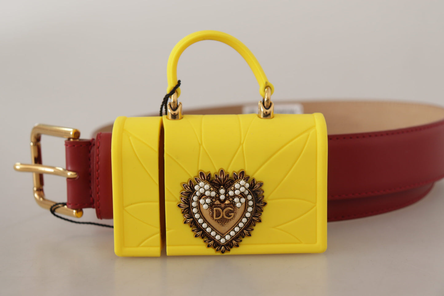 Dolce & Gabbana Rotes Leder Gelb DEVOTION Herz Tasche Schnalle Gürtel