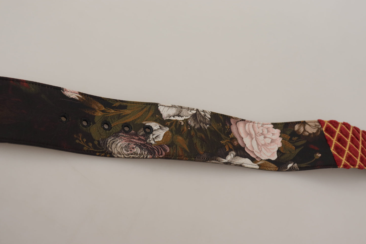 Dolce & Gabbana Multicolor Breiter Leder Floral Gold Metall Schnalle Gürtel