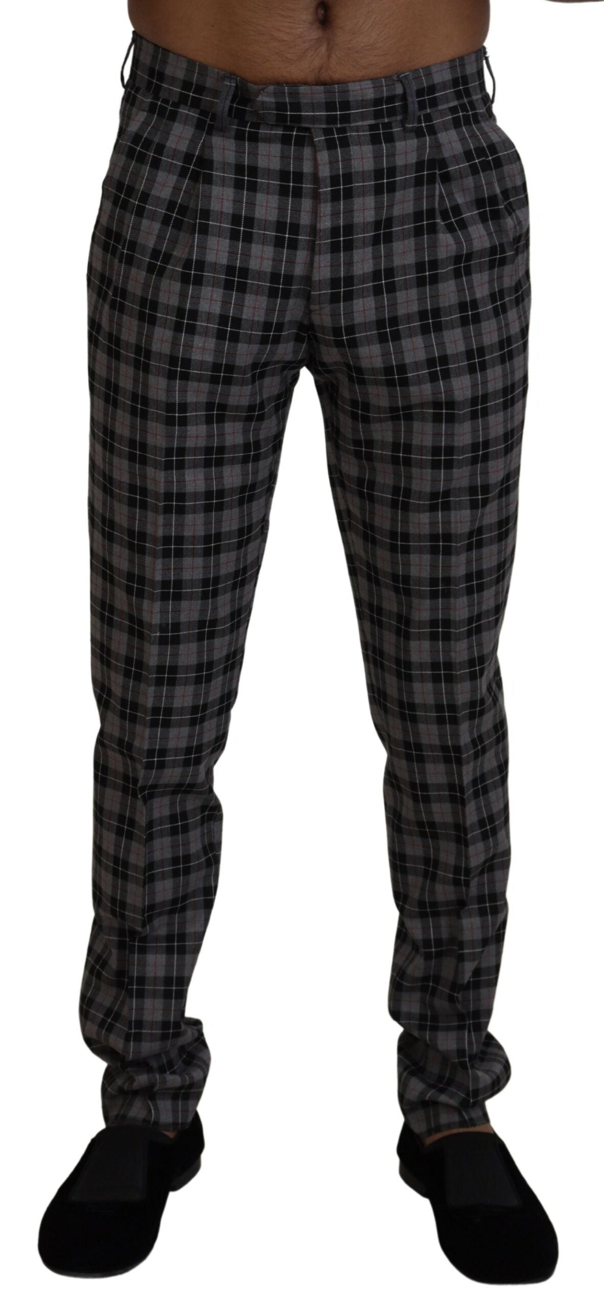 BENCIVENGA Graue karierte Slim Fit Herrenhosen
