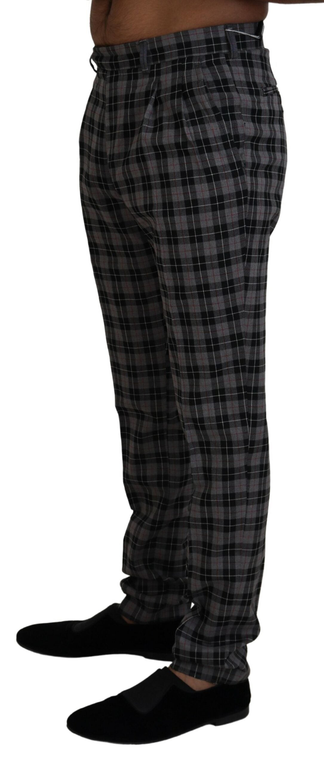 BENCIVENGA Graue karierte Slim Fit Herrenhosen