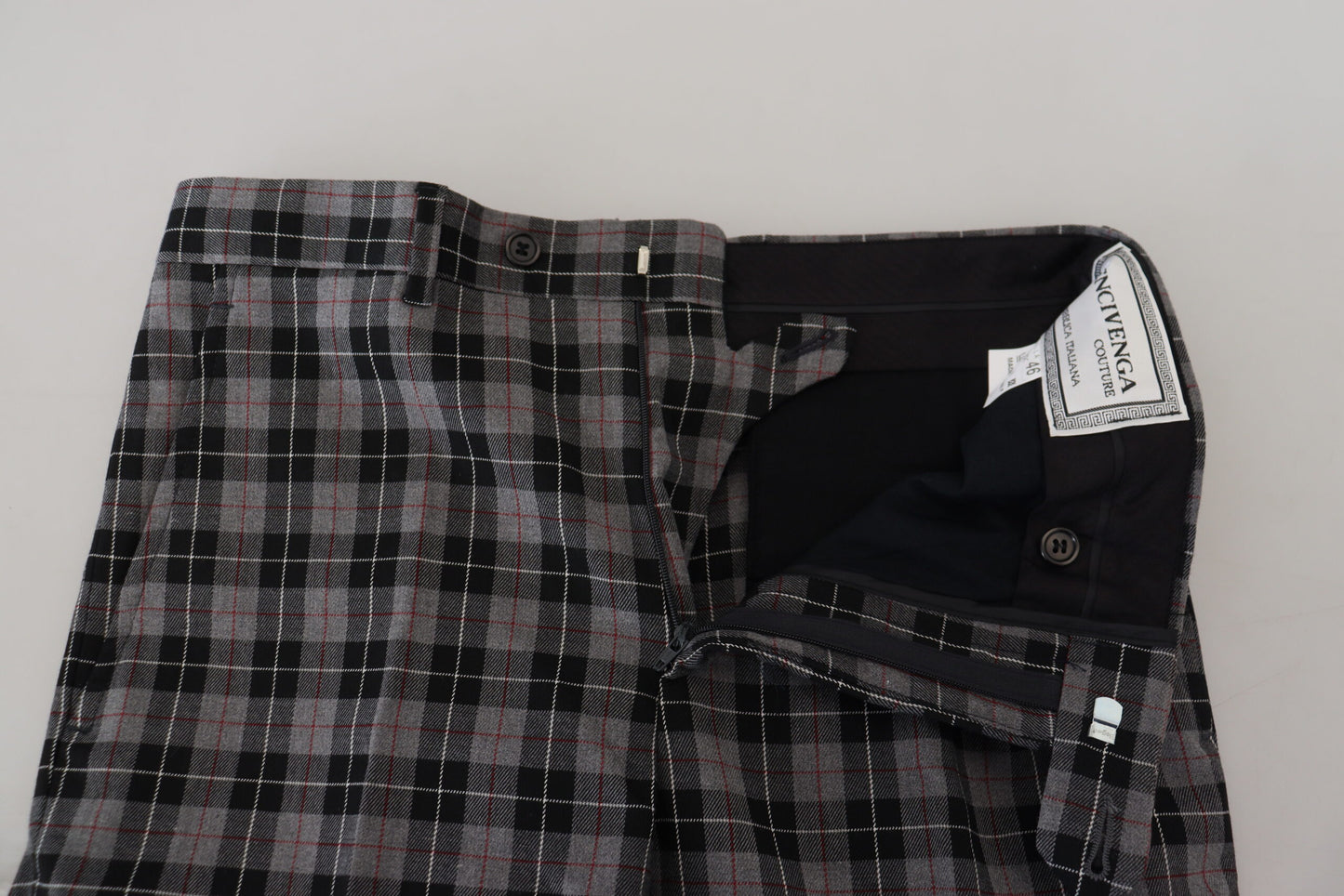 BENCIVENGA Graue karierte Slim Fit Herrenhosen