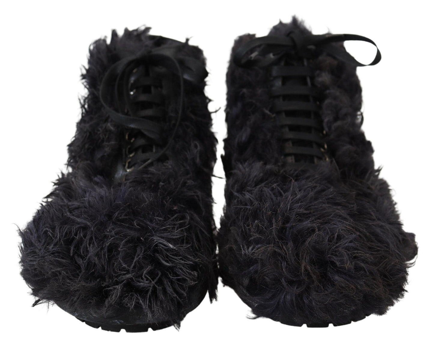 Dolce & Gabbana Schwarz Leder Combat Shearling Stiefel Schuhe